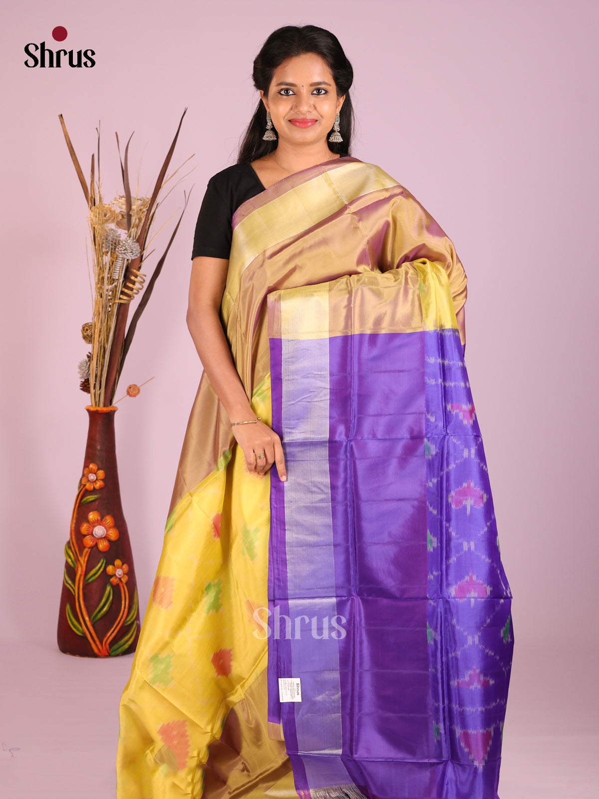 Yellow & Violet - Semi uppada Saree - Shop on Shrus.com