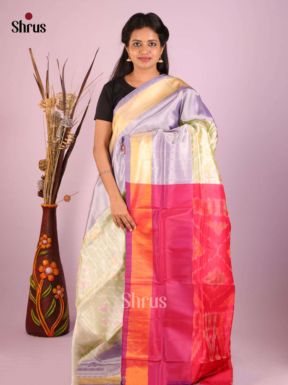 Mild Green & Maroon - Semi uppada Saree - Shop on Shrus.com