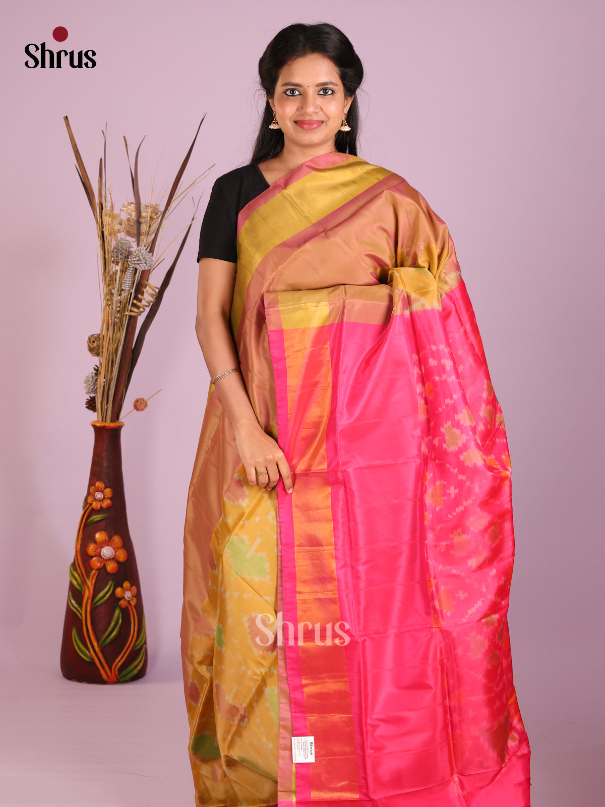 Mustard & Pink - Semi uppada Saree - Shop on Shrus.com