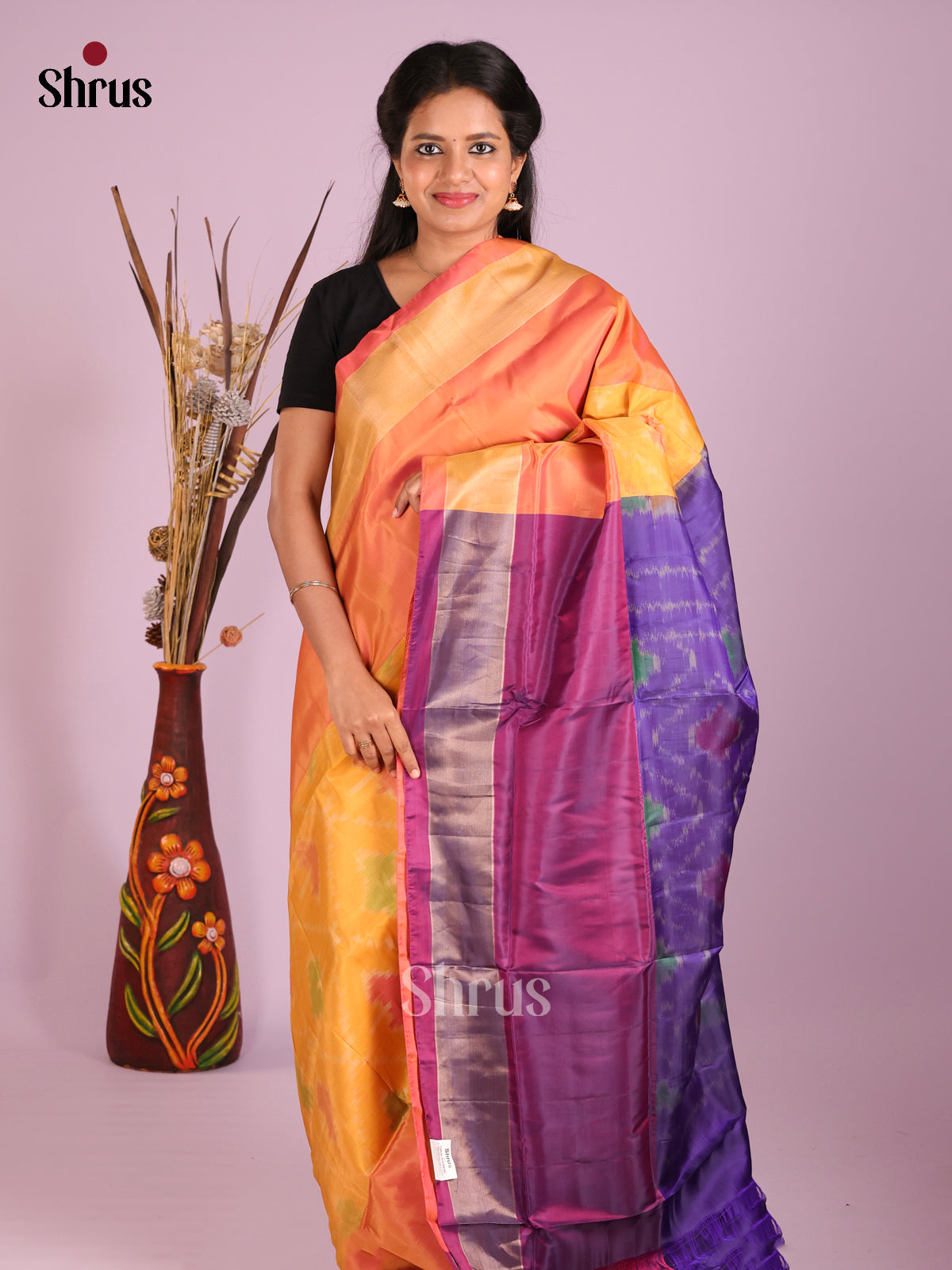 Orange & Purple - Semi uppada Saree
