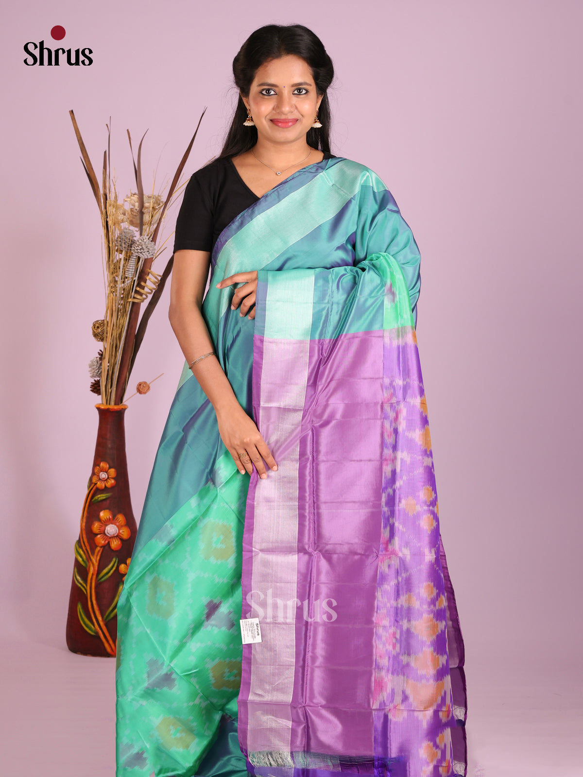 Pastel Green & Purple - Semi uppada Saree - Shop on Shrus.com