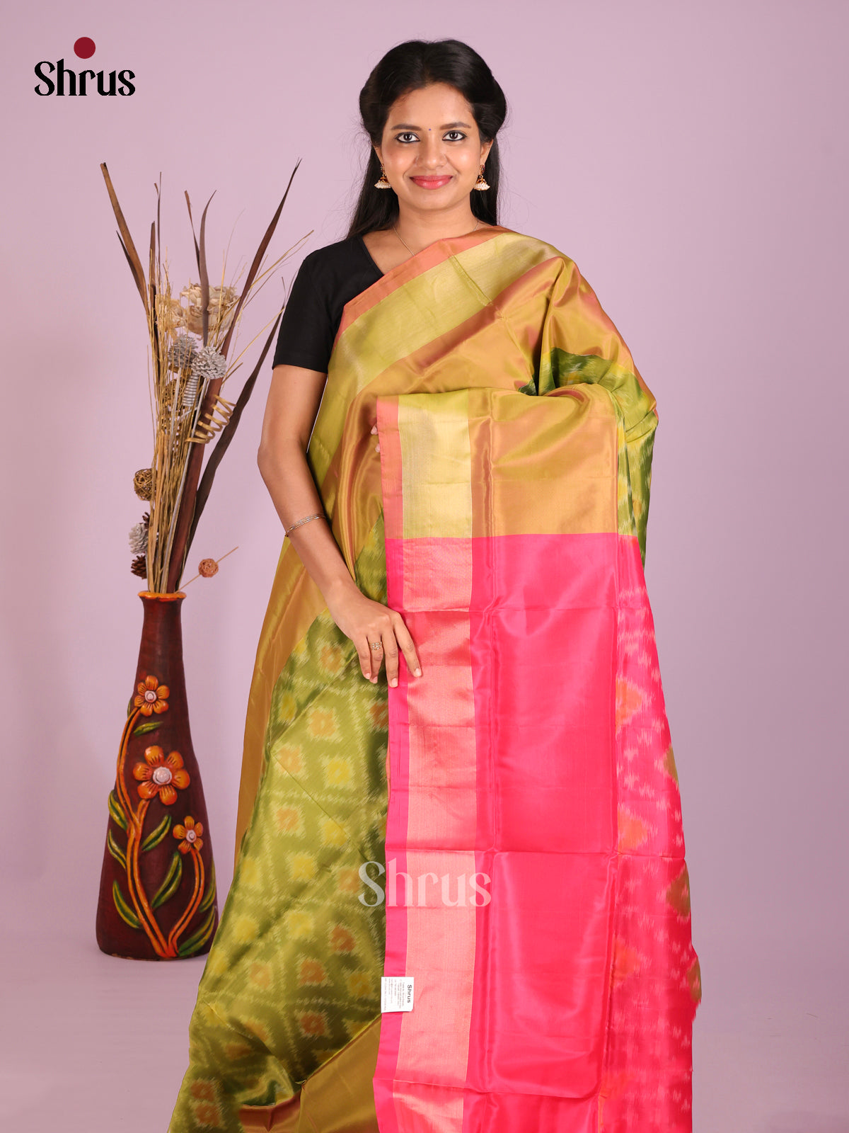 Green & Pink - Semi uppada Saree - Shop on Shrus.com