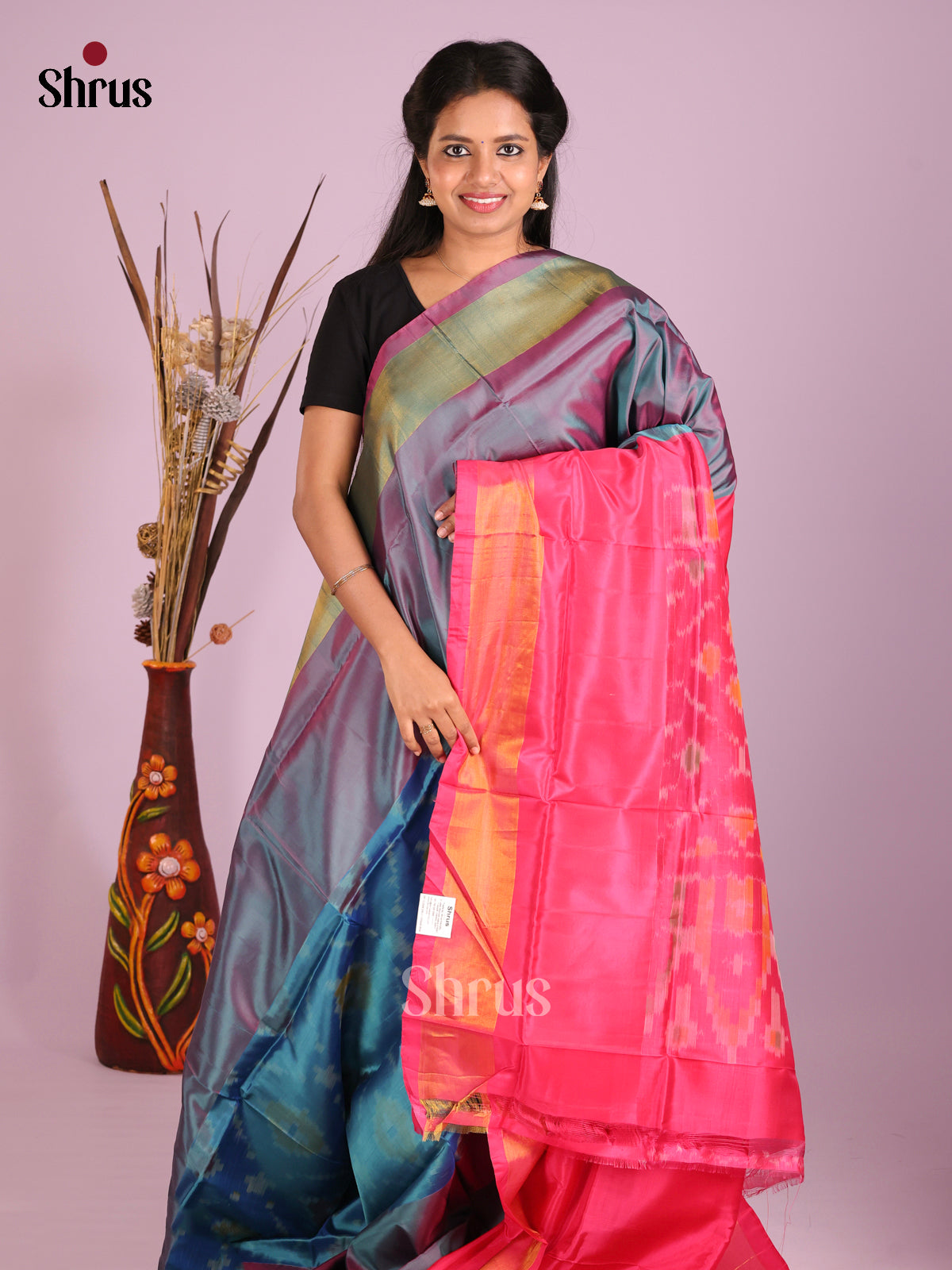Blue & Pink - Semi uppada Saree