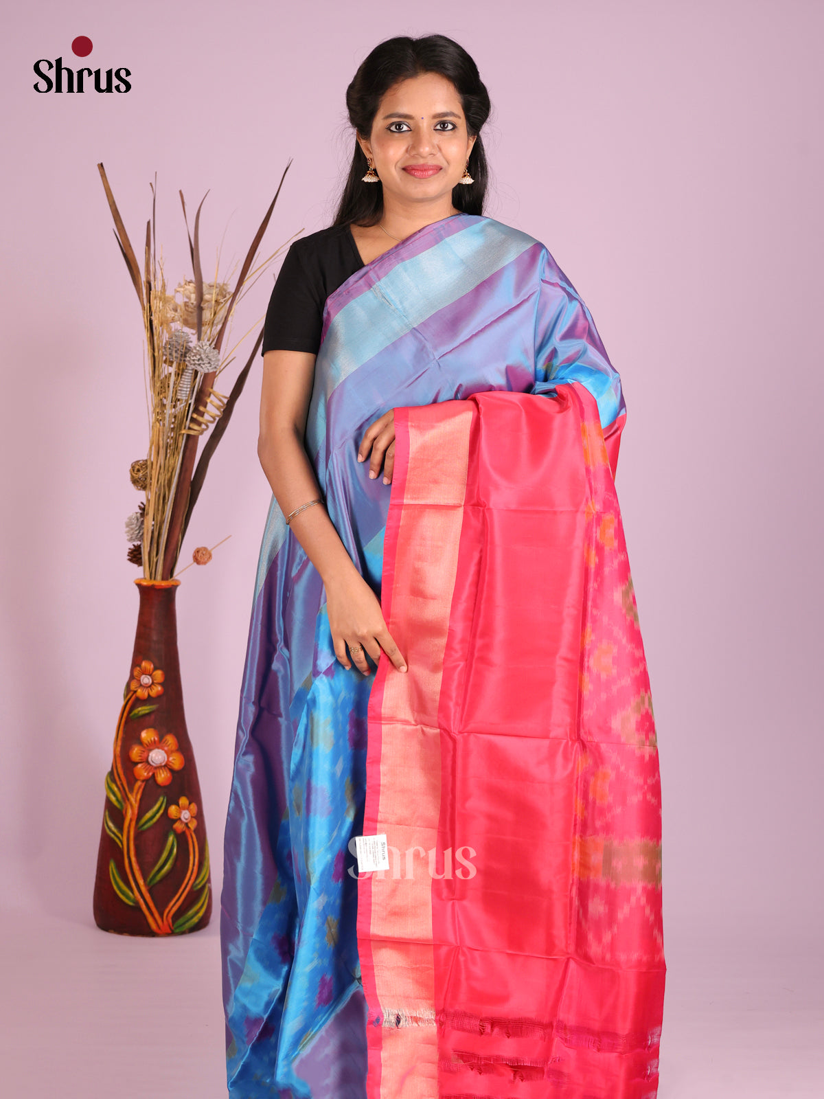 Blue & Red - Semi uppada Saree