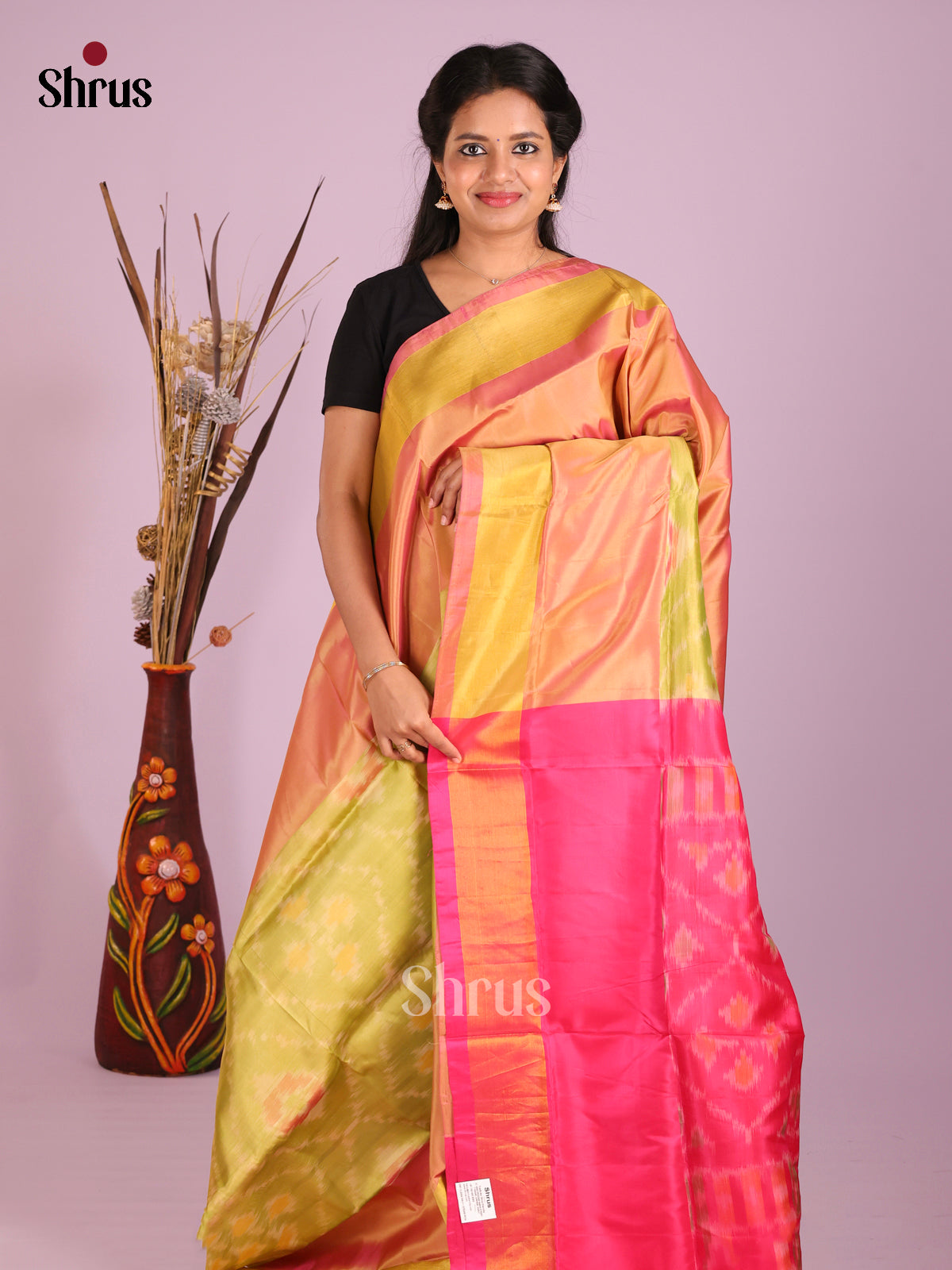 Light Green & Pink - Semi uppada Saree - Shop on Shrus.com