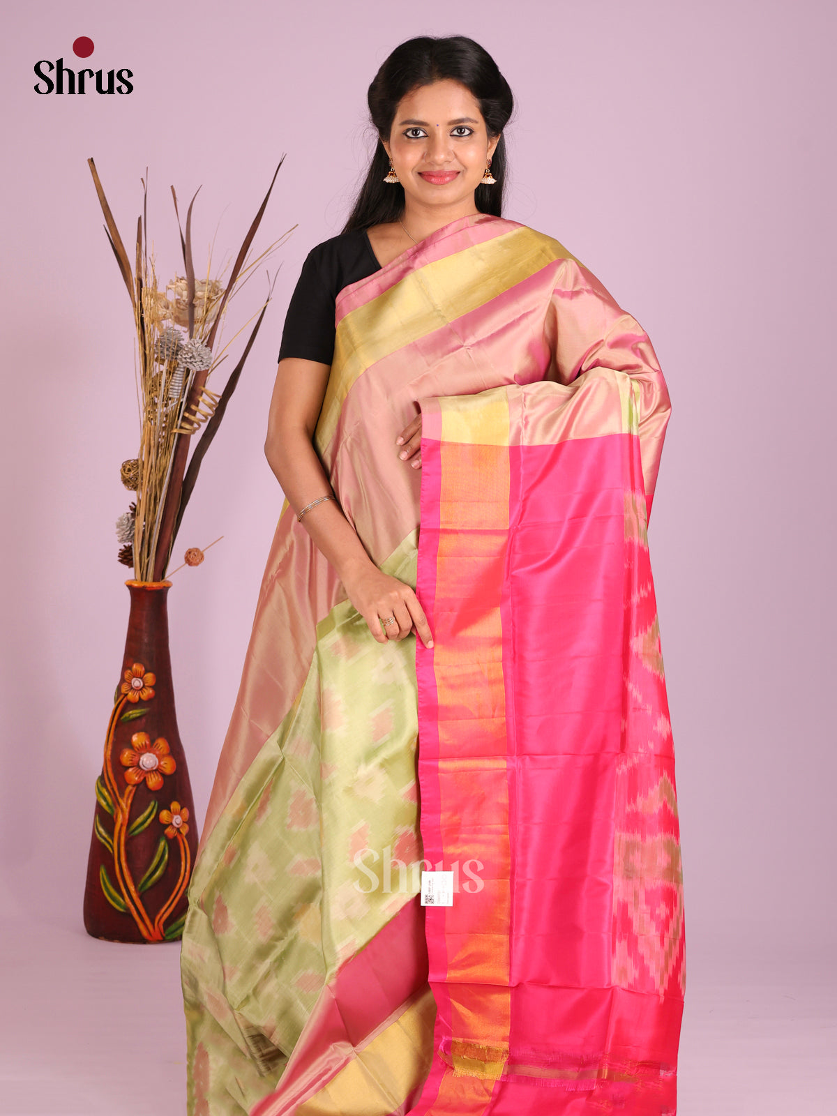 Light Green & Pink - Semi uppada Saree - Shop on Shrus.com