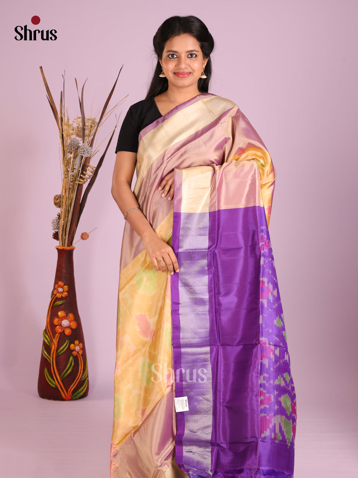 Yellow & Purple - Semi uppada Saree - Shop on Shrus.com