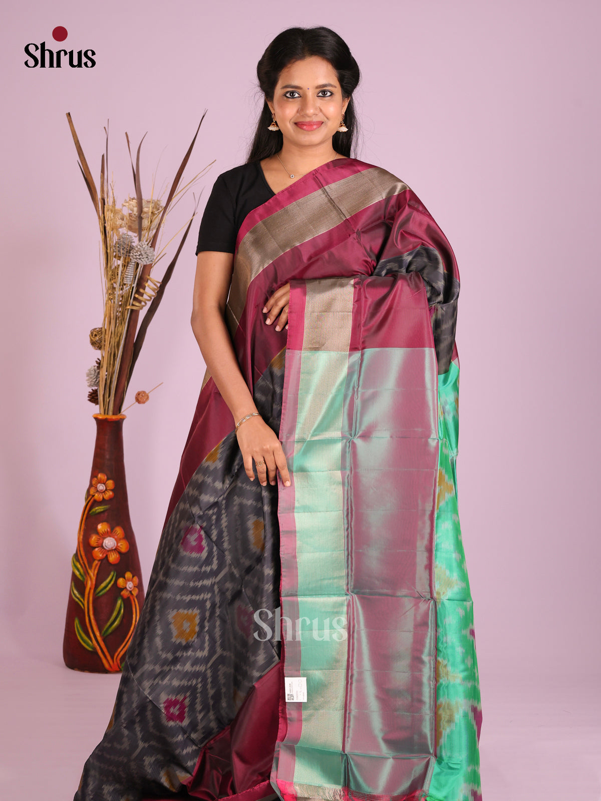 Black & Maroon - Semi uppada Saree