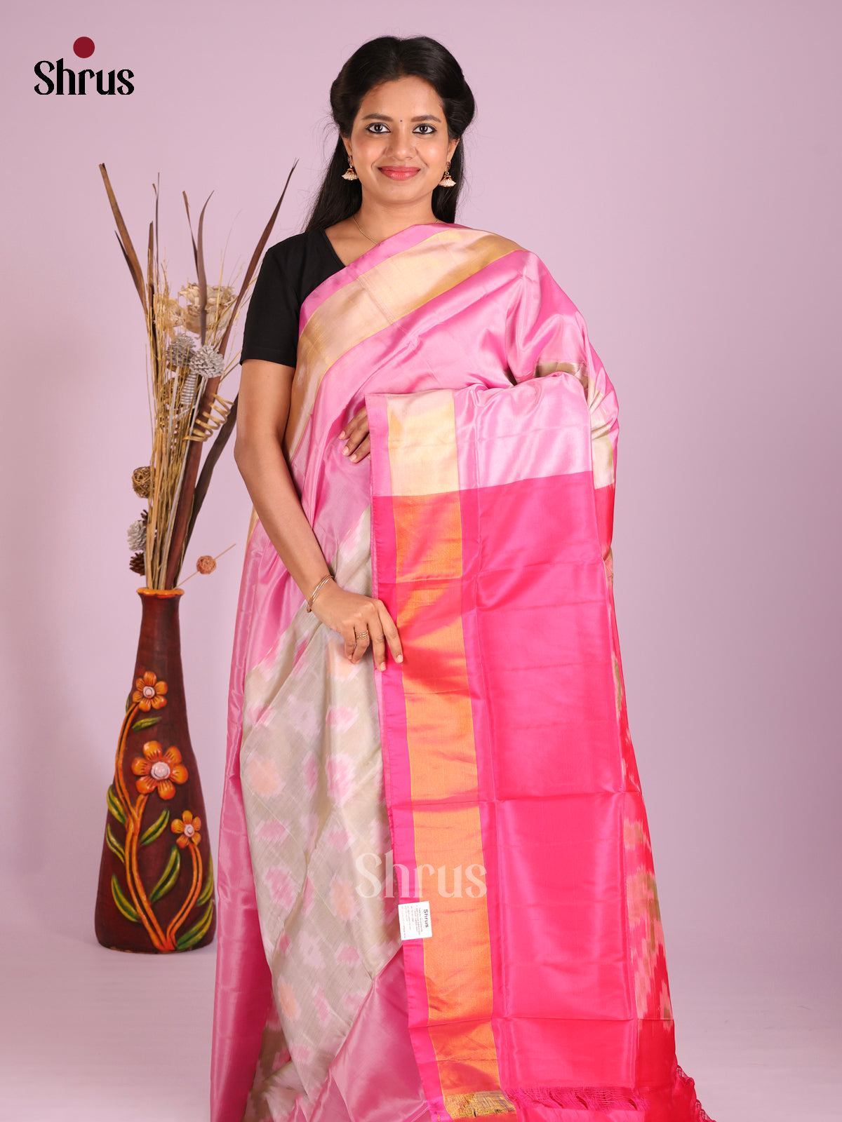 Grey & Pink - Semi uppada Saree - Shop on Shrus.com