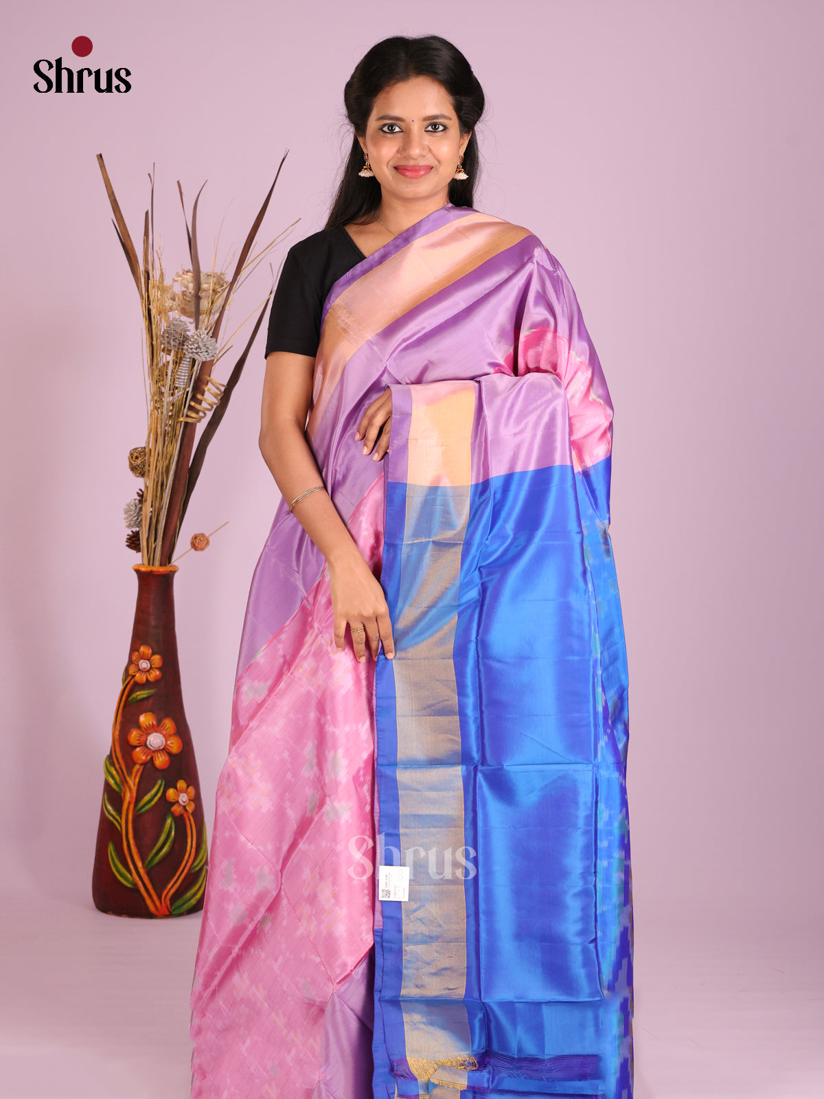 Pink & Blue - Semi uppada Saree - Shop on Shrus.com
