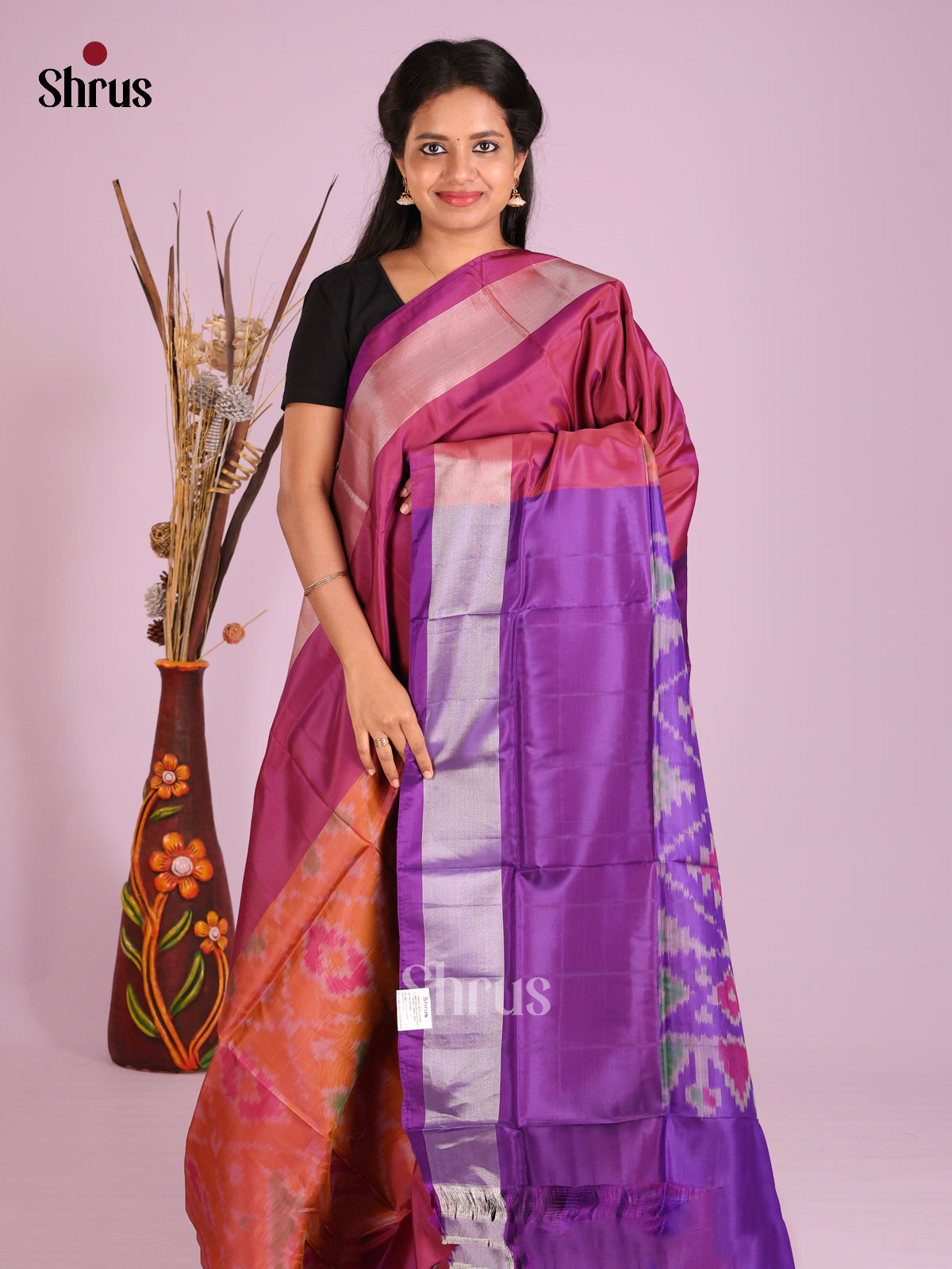 Orange & Violet - Semi uppada Saree