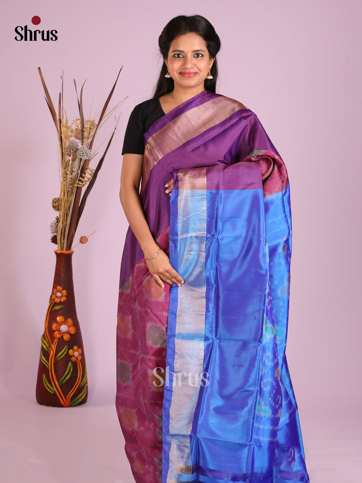 Maroon & Blue - Semi uppada Saree