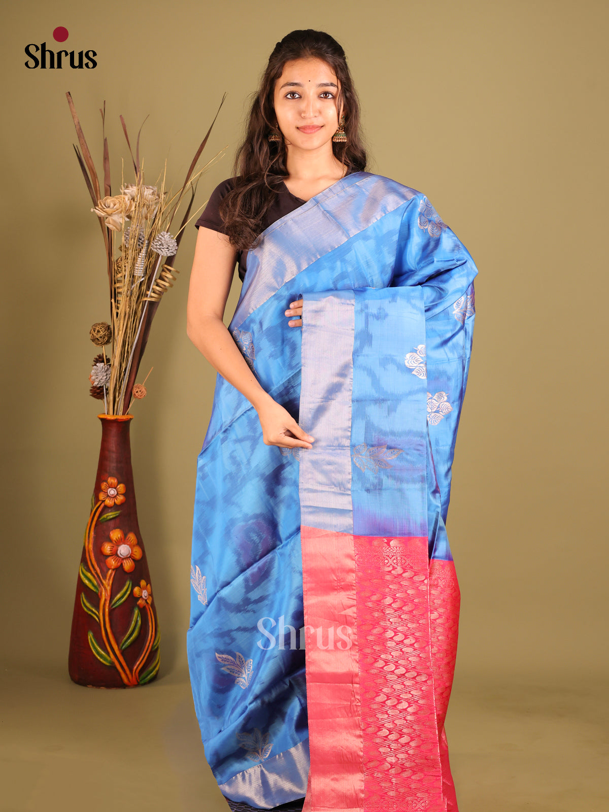 Blue & Pink - Softsilk-halfpure Saree