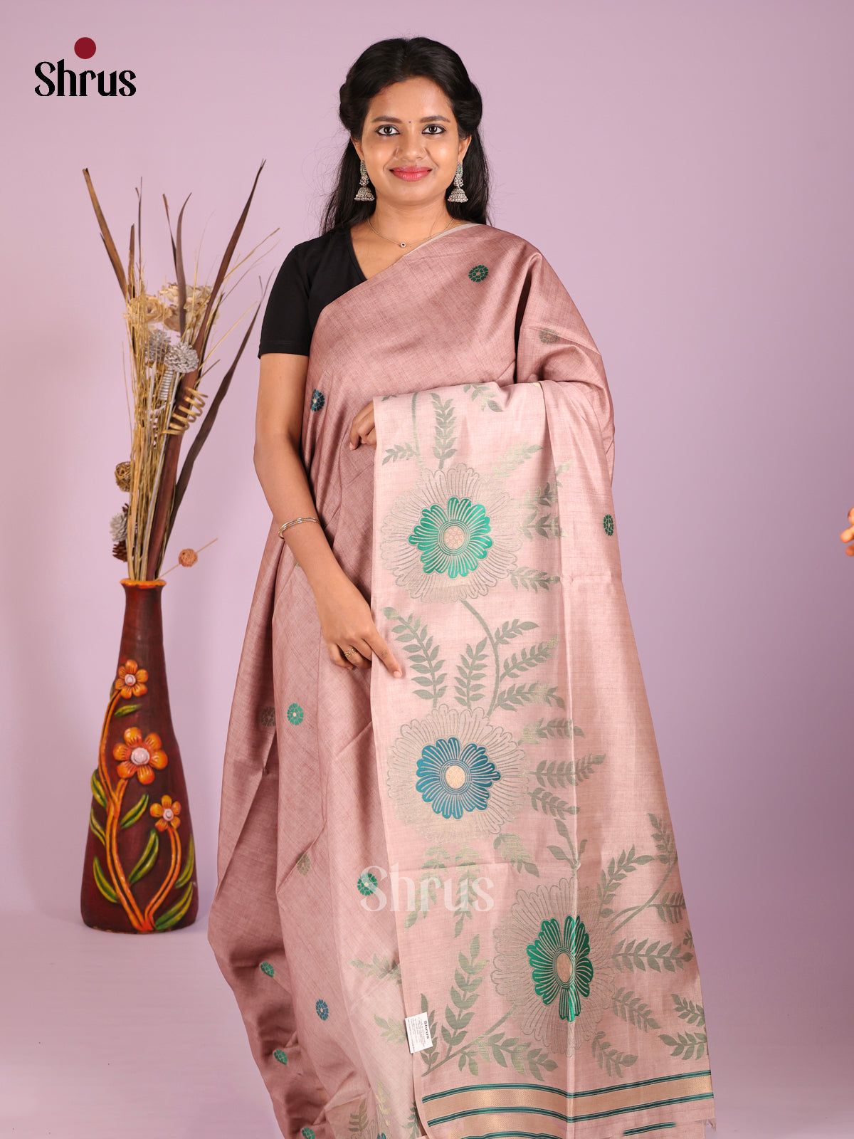 Dusty brown - Semi Tussar Saree