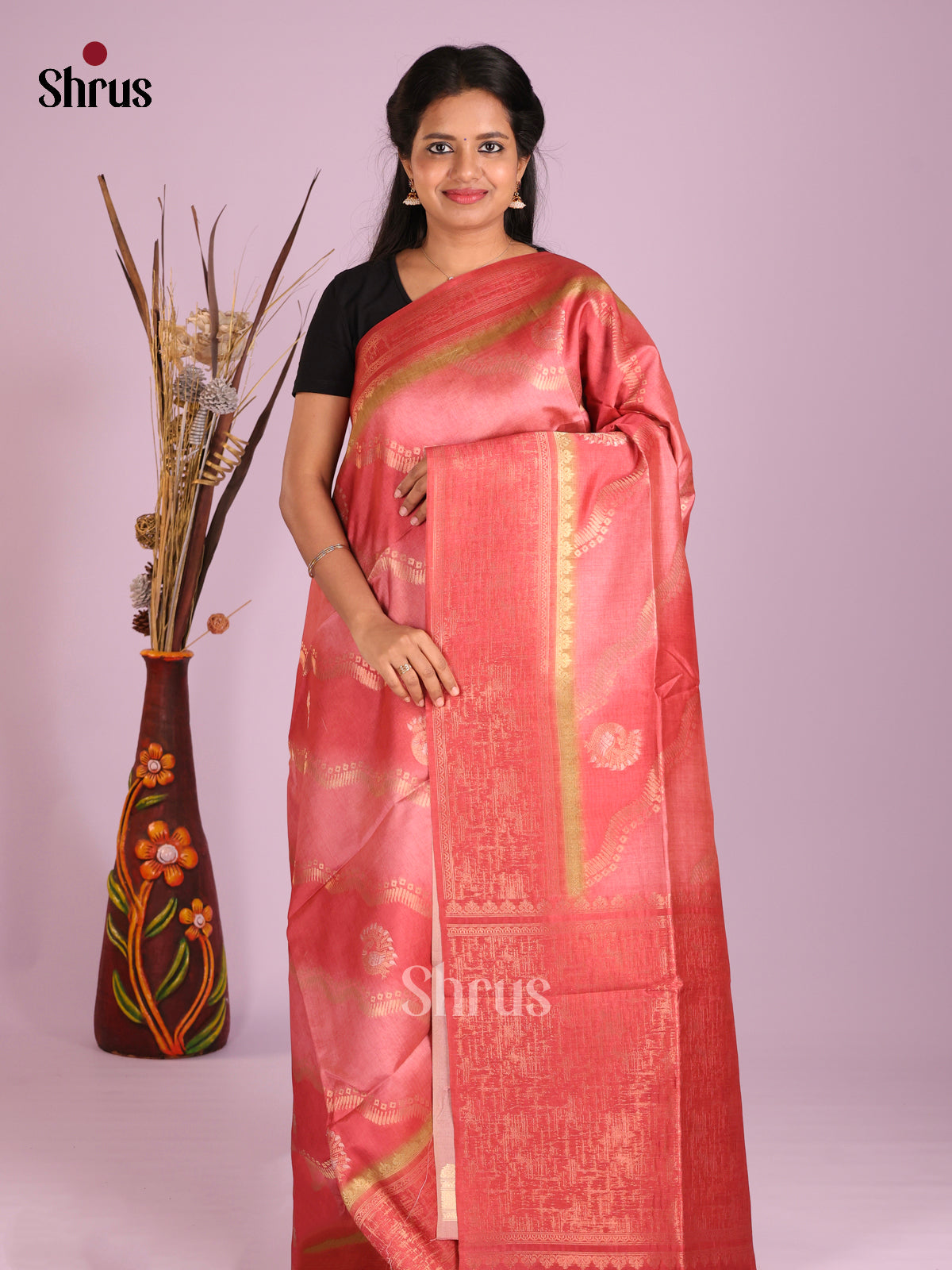 Red - Semi Tussar Saree