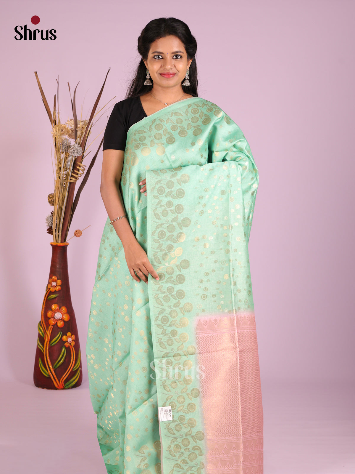 Pastel Green & Pink - Semi Tussar Saree