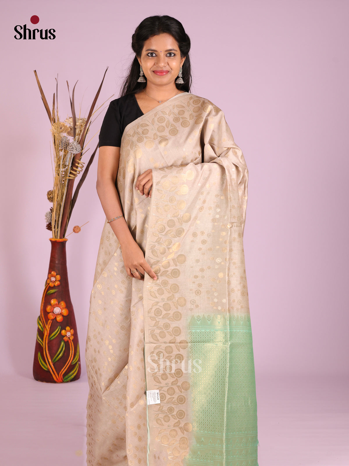 Grey & Pastel Green - Semi Tussar Saree