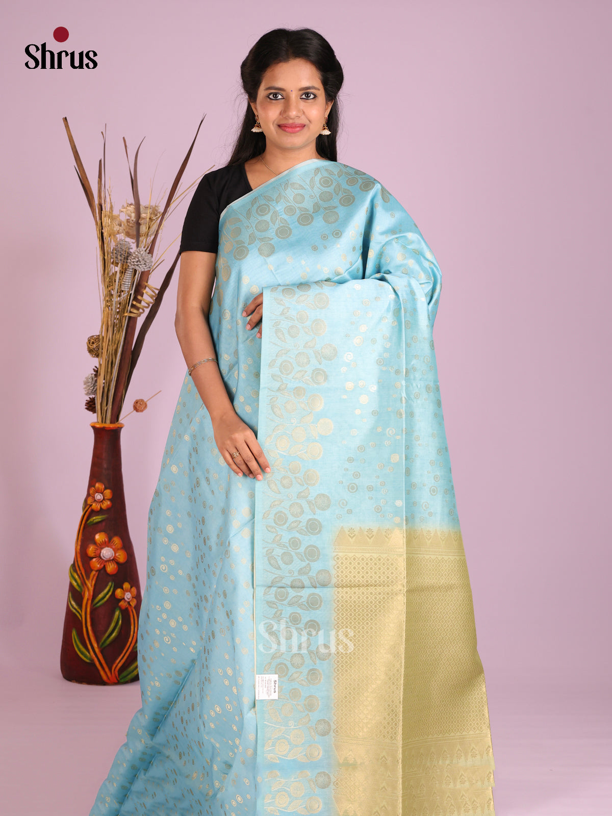 Pastel Blue & Green- Semi Tussar Saree