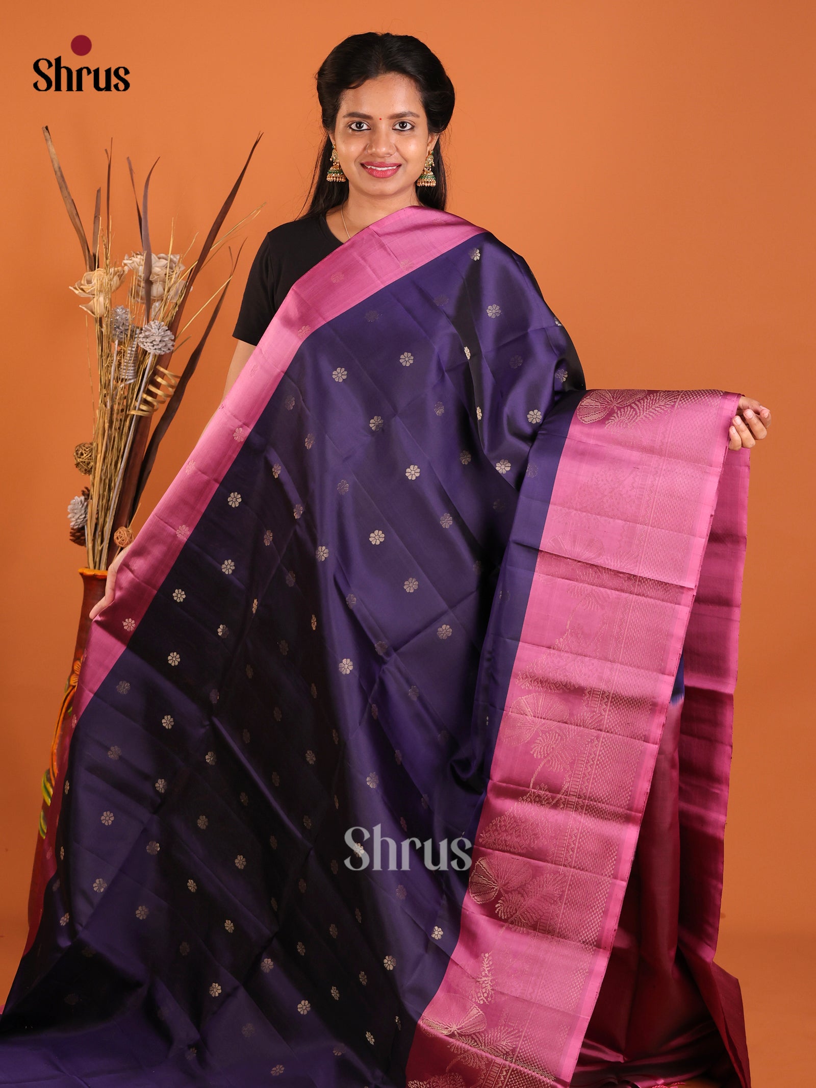Pink and blue Soft Silk Saree -1