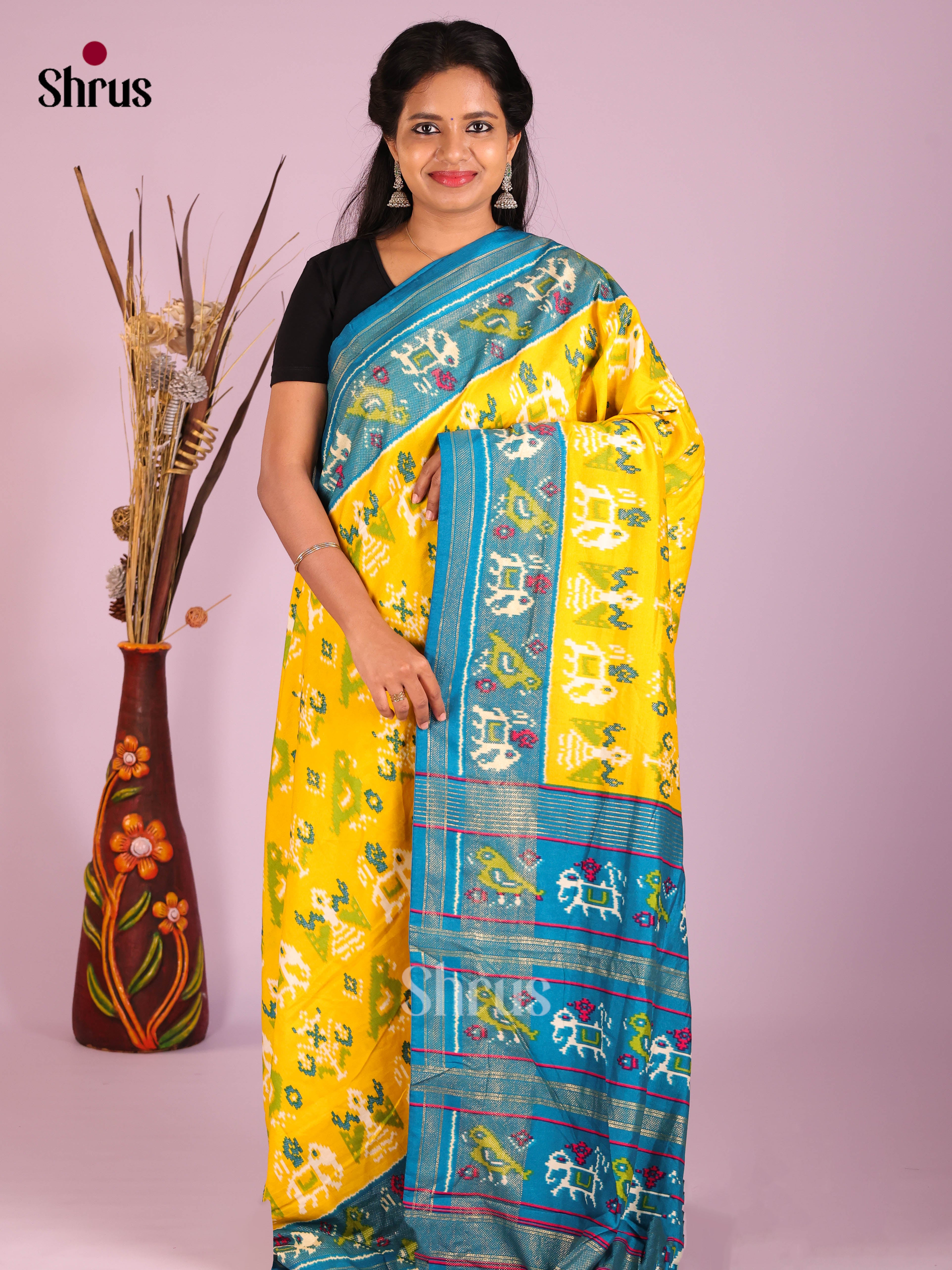 DIS06075 - Semi Ikkat Print Saree - Shop on Shrus.com