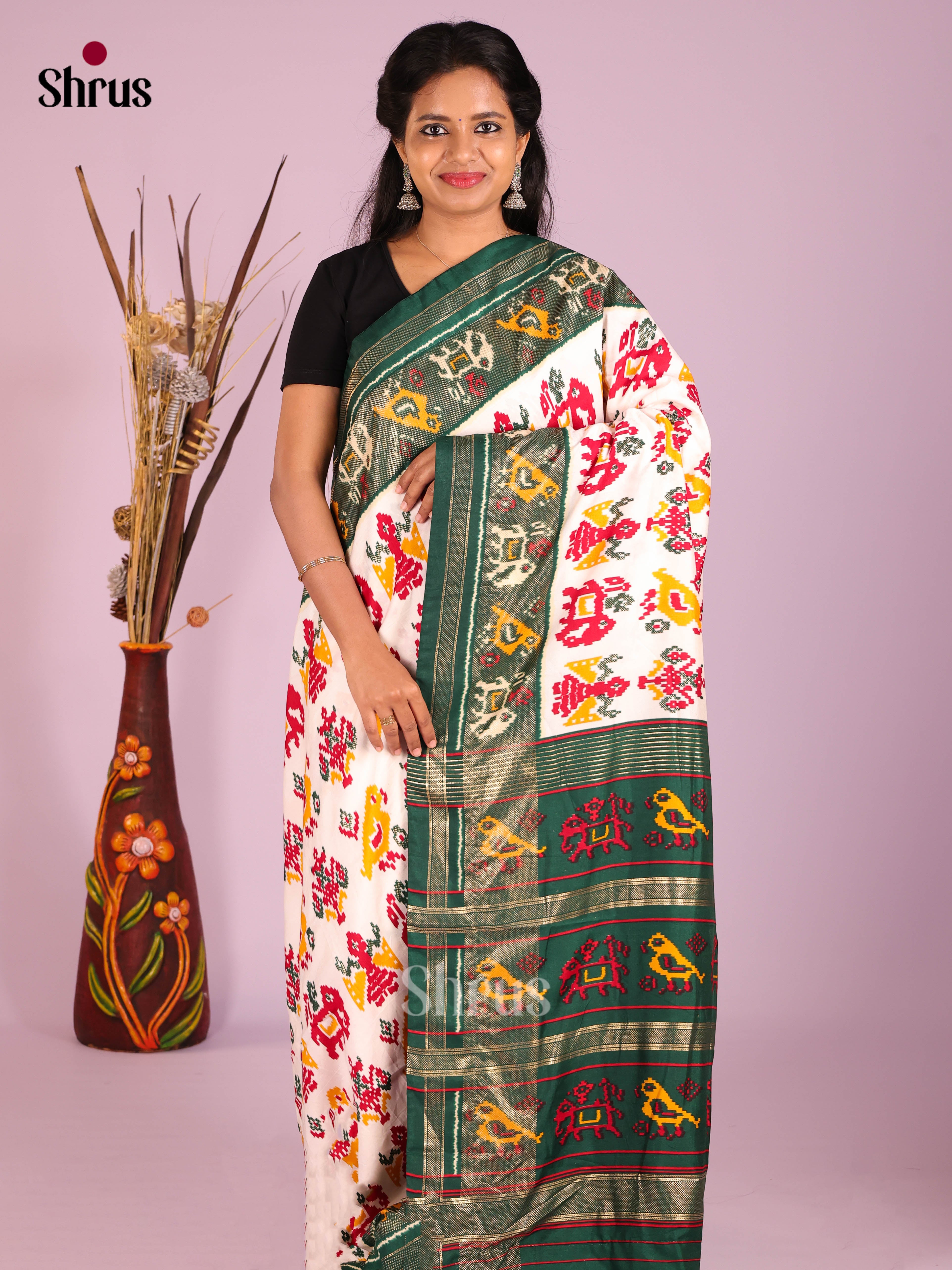 DIS06076 - Semi Ikkat Print Saree - Shop on Shrus.com