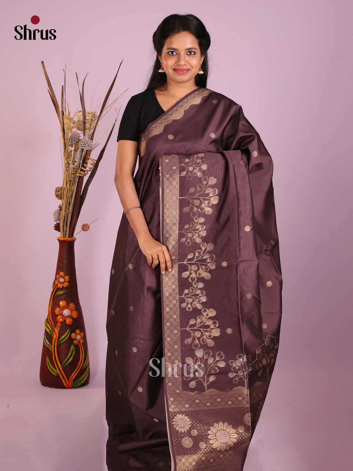 Brown - Semi Tussar Saree