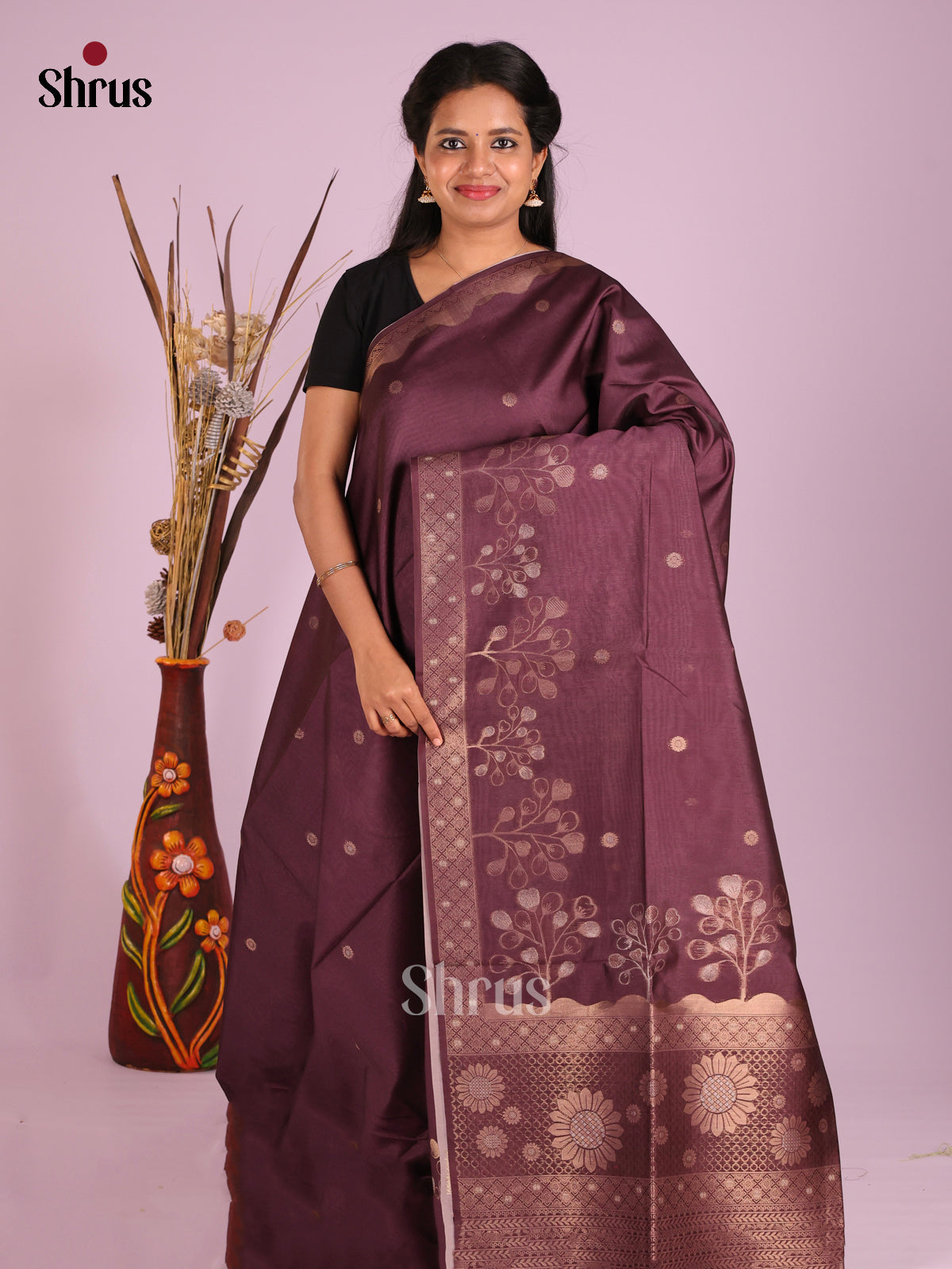 Brown - Semi Tussar Saree