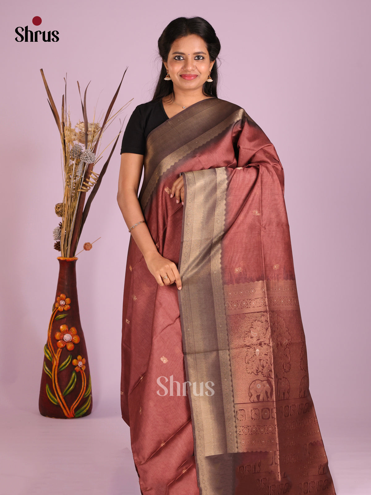 Brown - Semi Tussar Saree