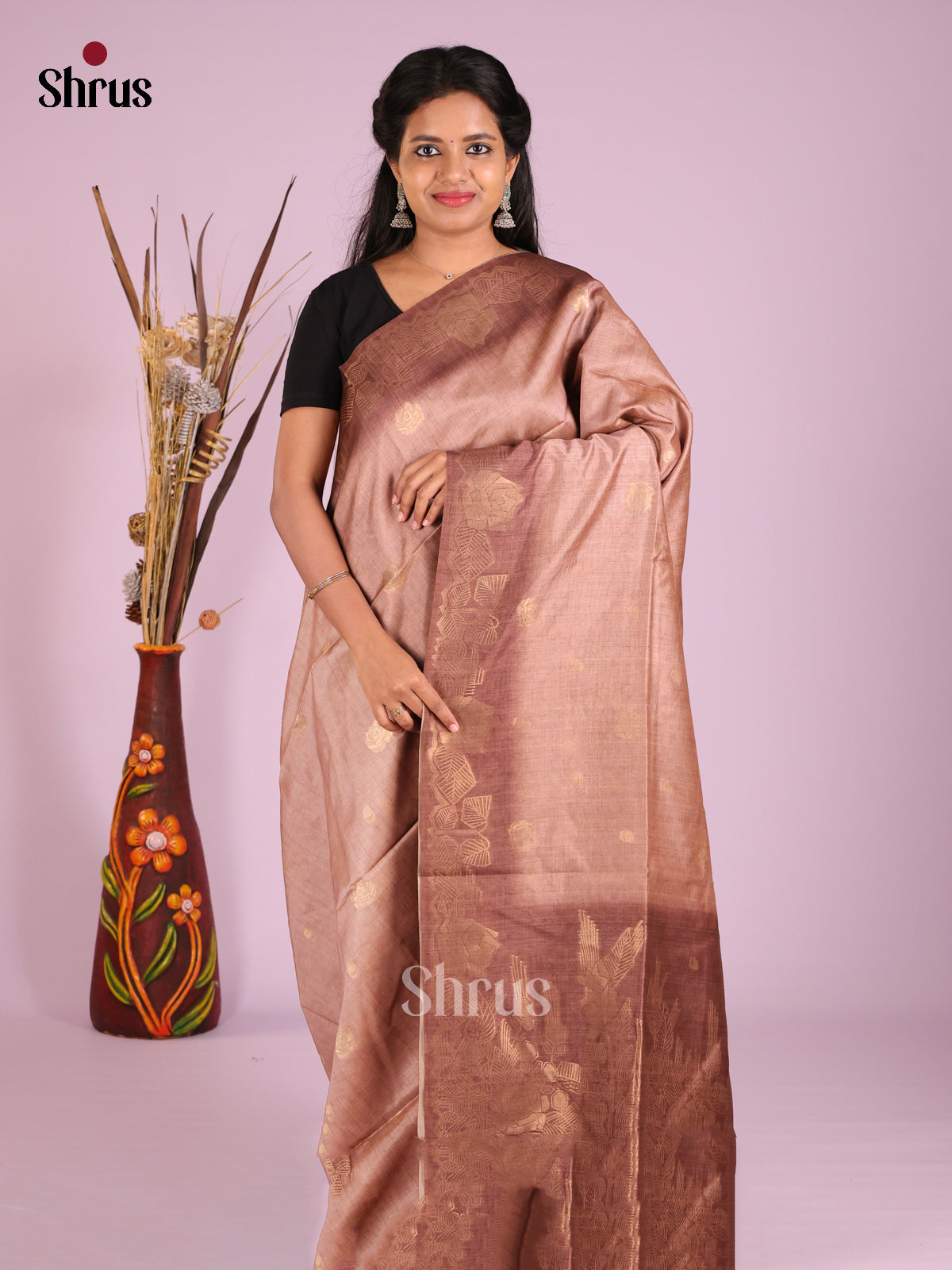 Dusty Brown & Brown- Semi Tussar Saree