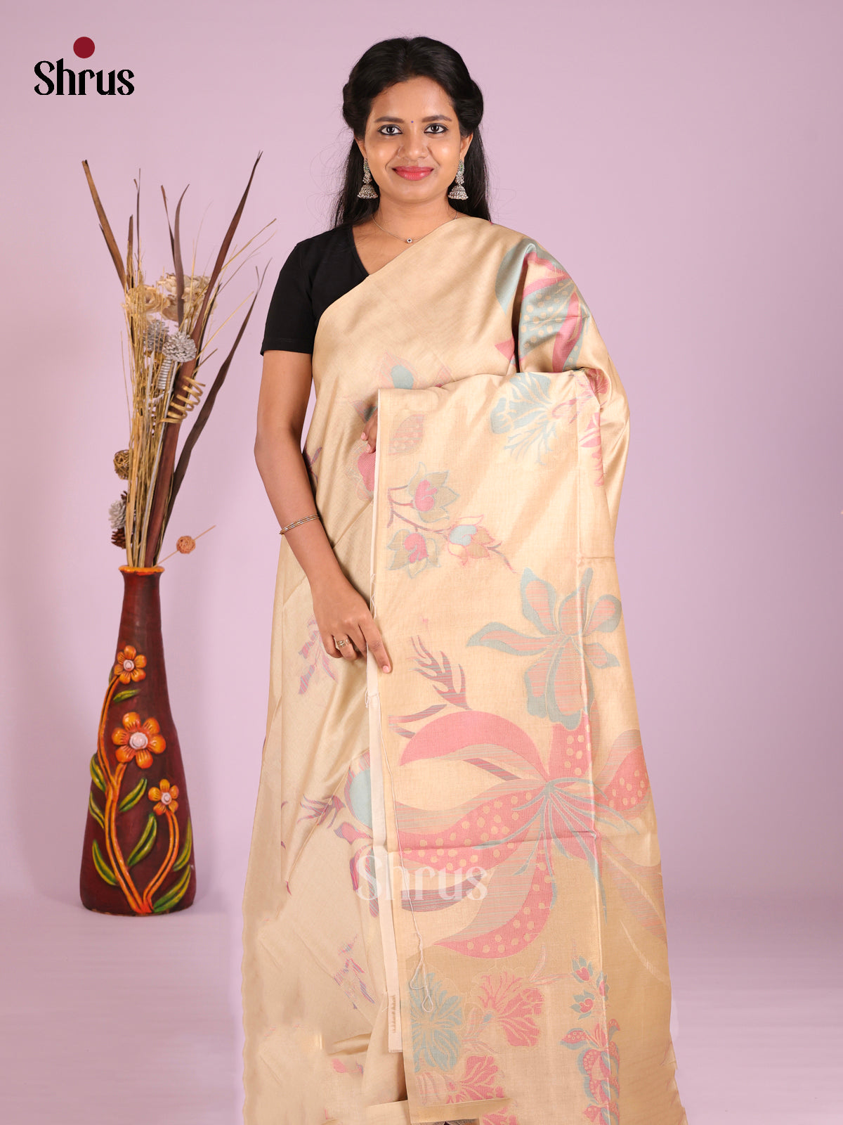 Peach - Semi Tussar Saree