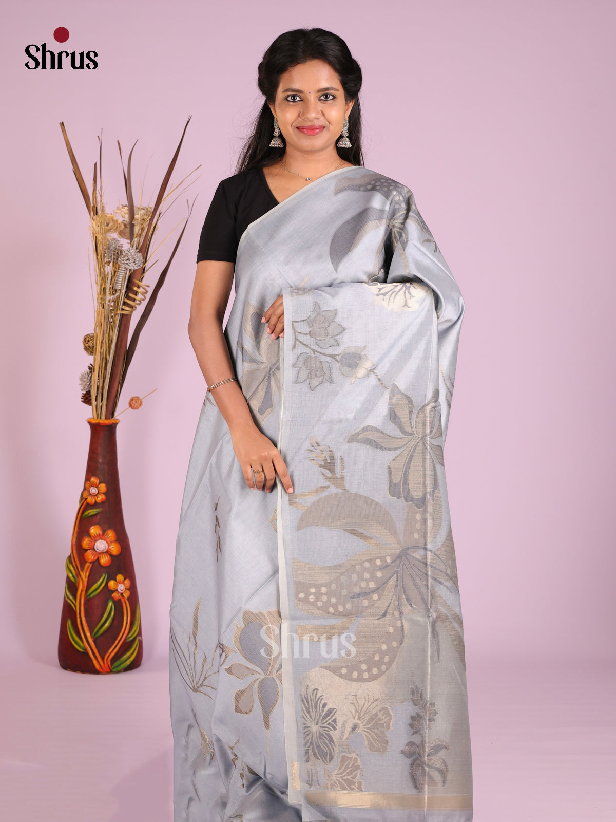Grey - Semi Tussar Saree