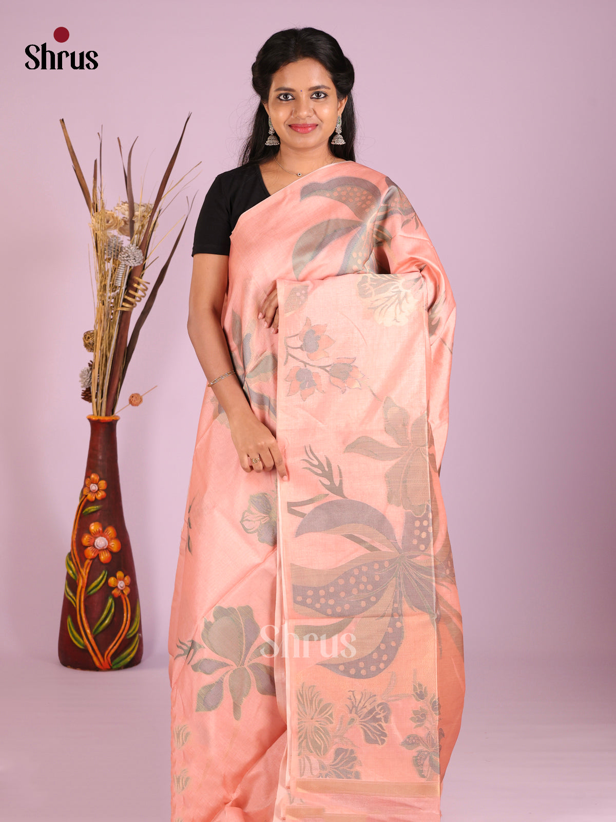 Peach - Semi Tussar Saree