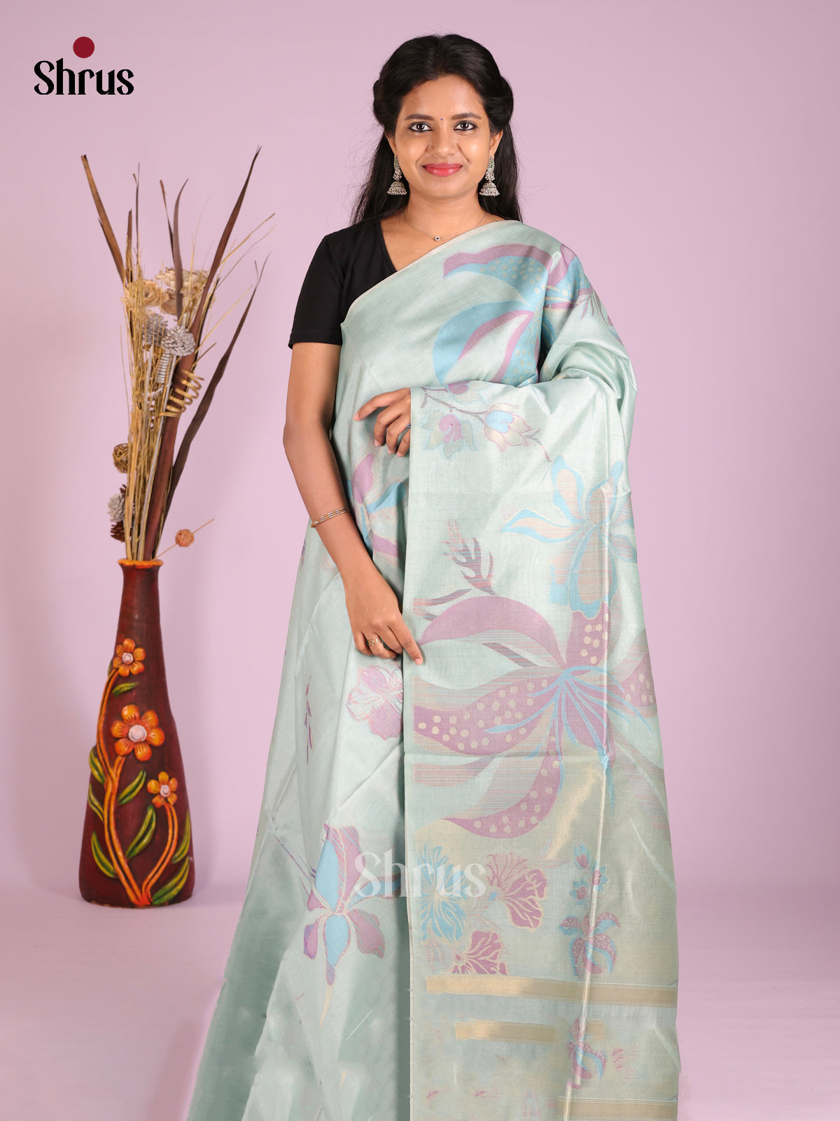 Pastel Blue  - Semi Tussar Saree