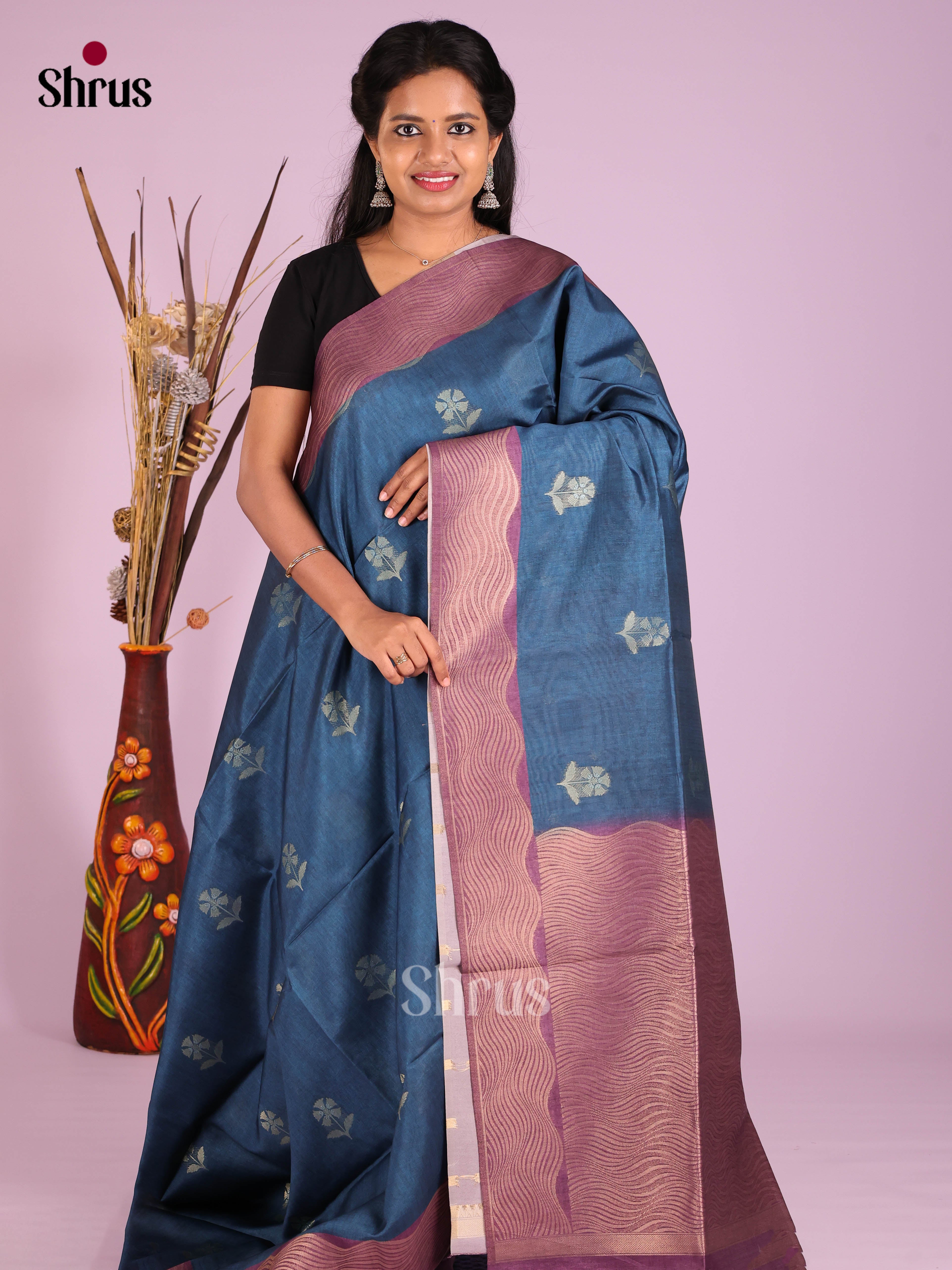 Blue & Purple - Semi Tussar Saree