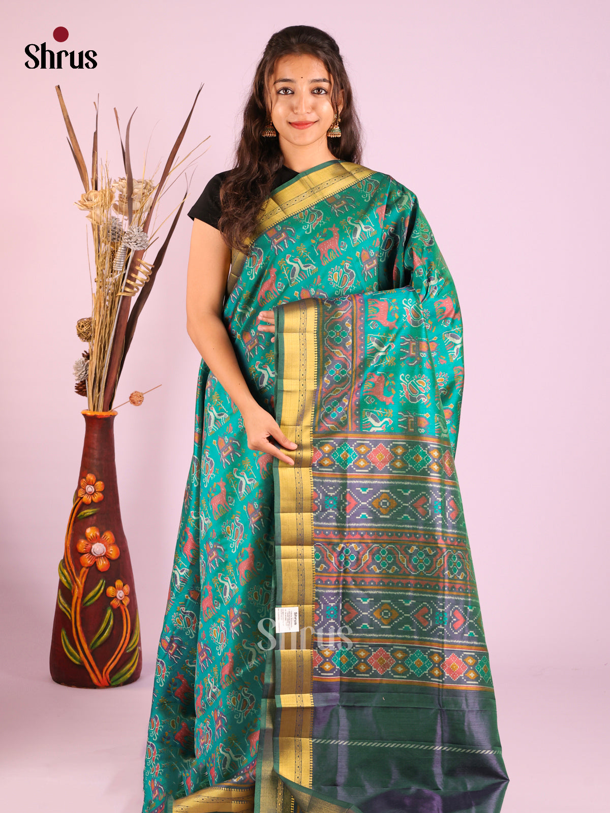 Green & Dark Green - Semi Patola Saree