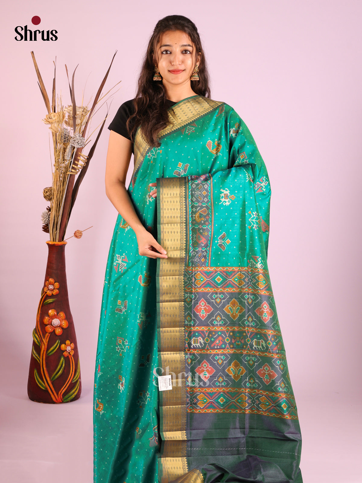 Green & Dark Green - Semi Patola Saree