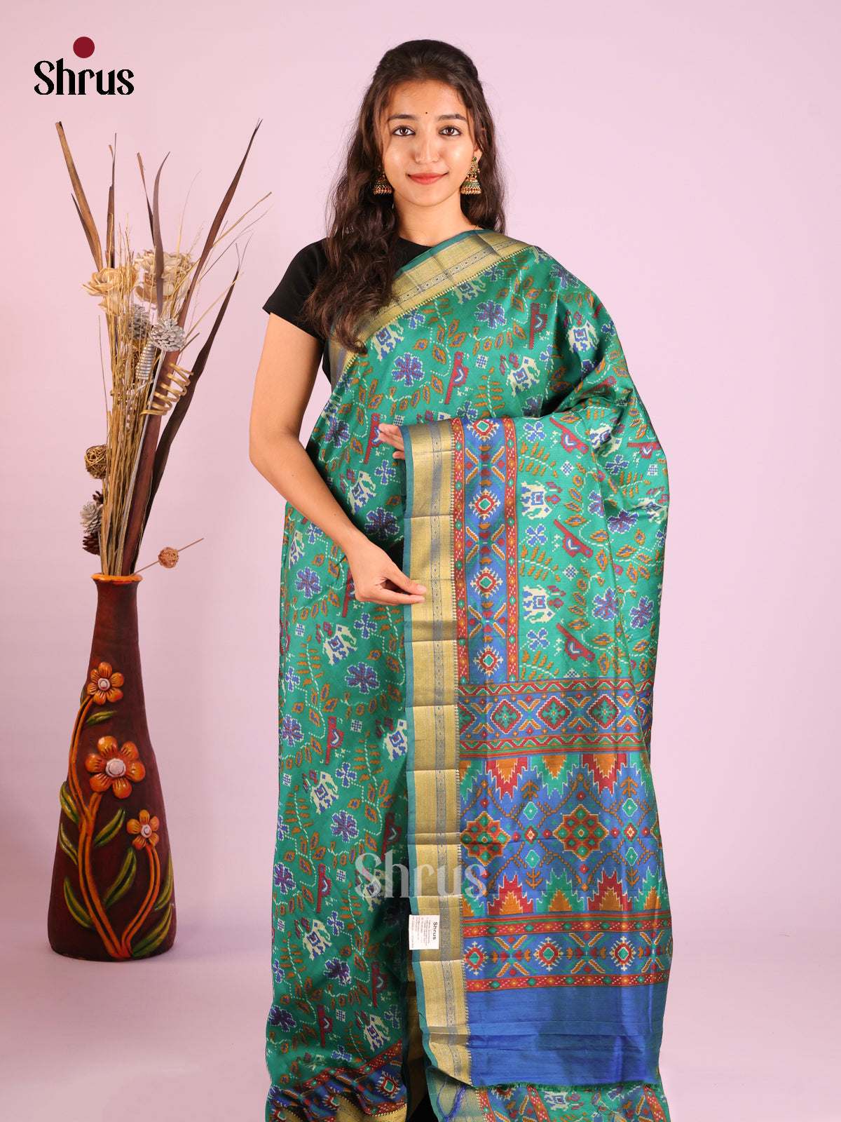 green & Blue - Semi Patola Saree
