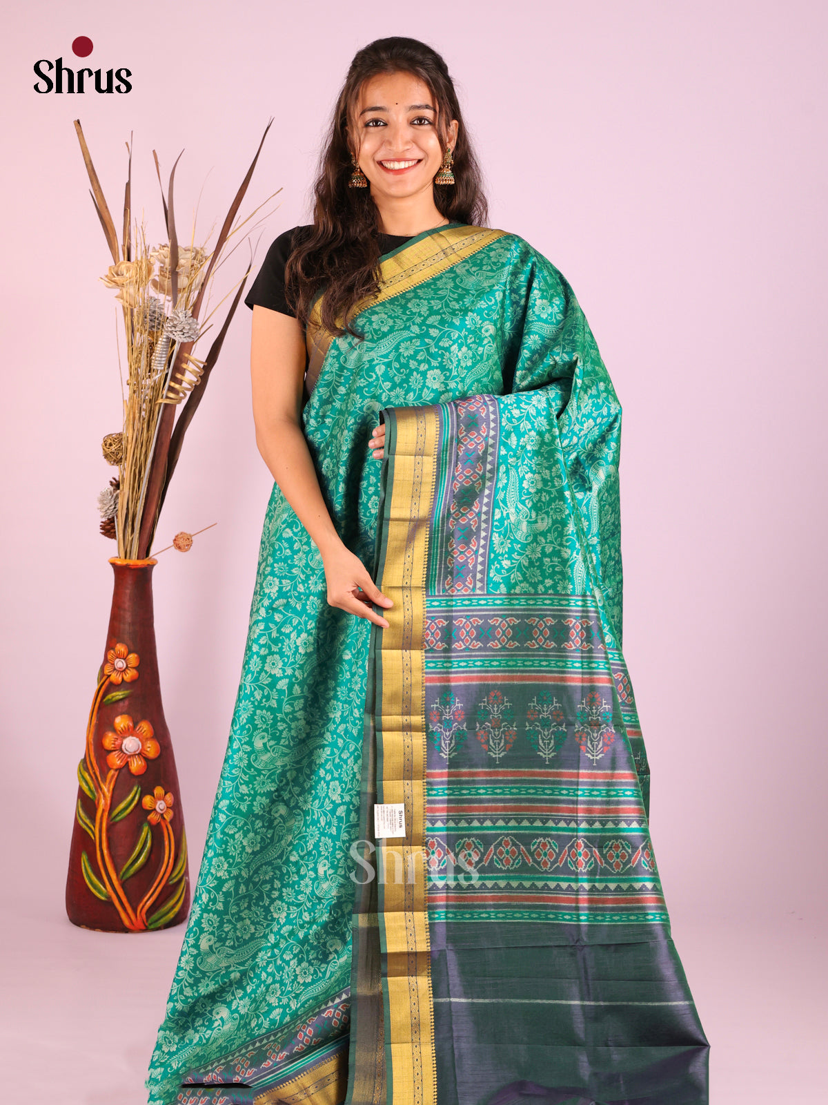 Green & Purple - Semi Patola Saree