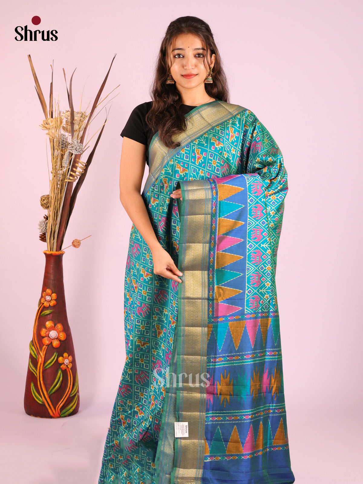 Teal & Blue - Semi Patola Saree