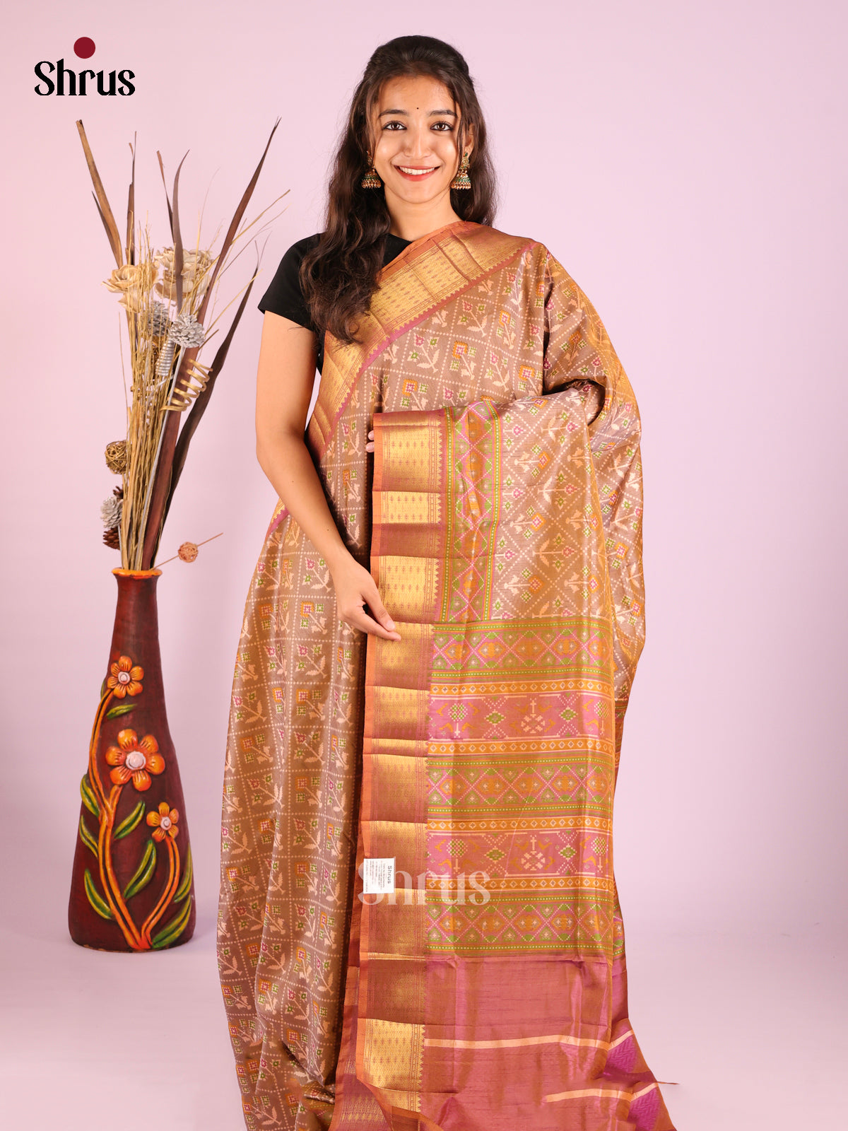 Light Brown & Purple - Semi Patola Saree