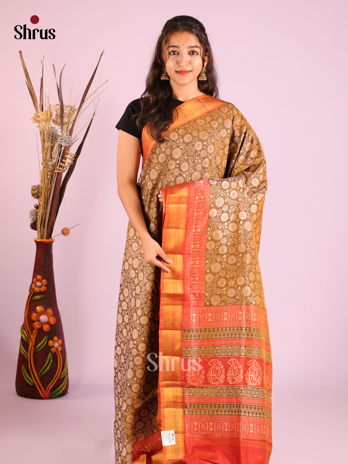 Brown & Orange- Semi Patola Saree