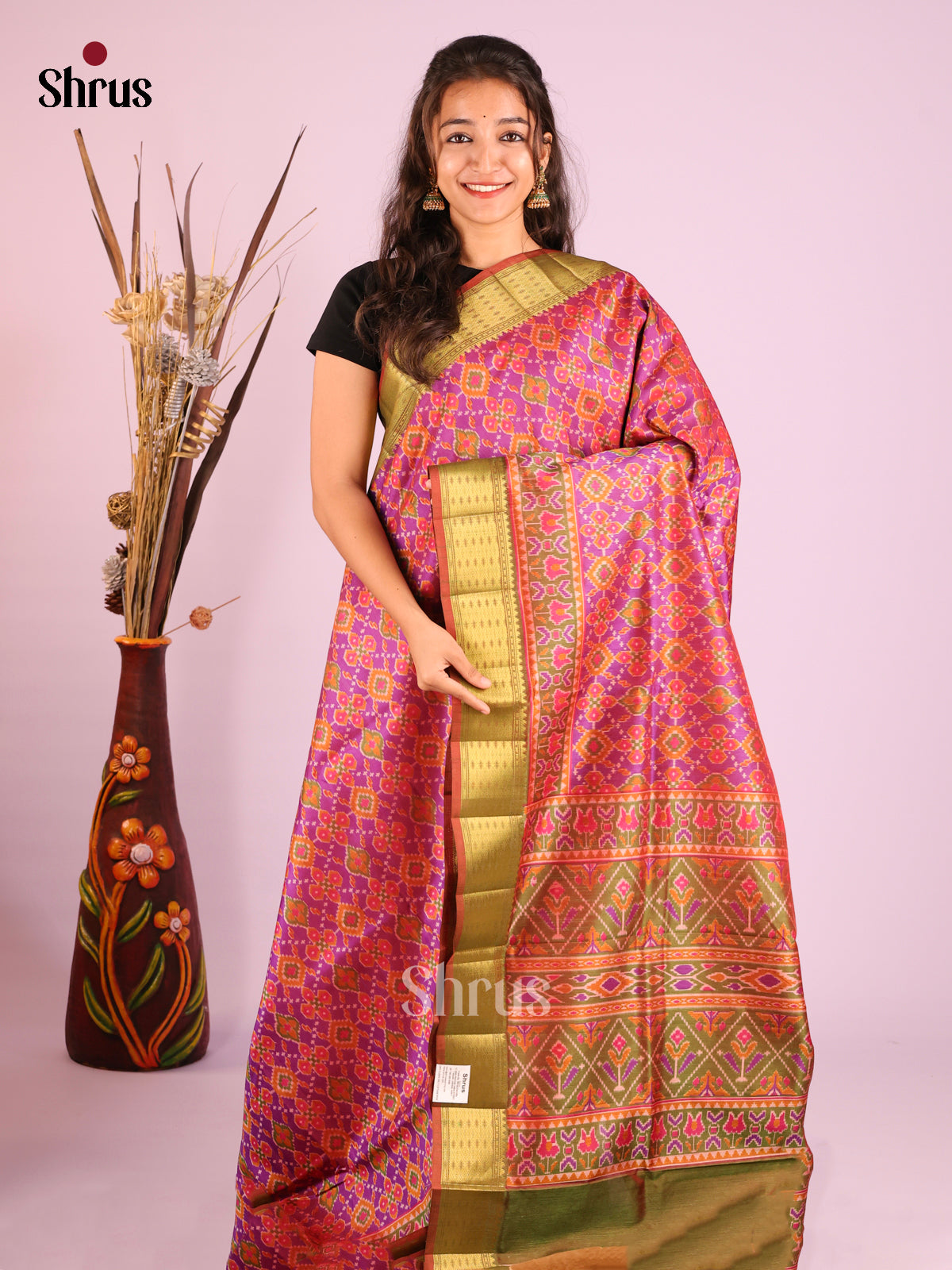 Purple & Green - Semi Patola Saree