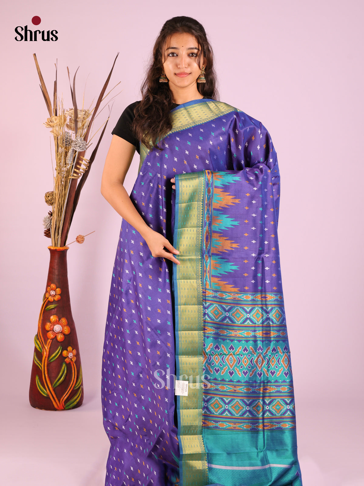Blue & Green- Semi Patola Saree