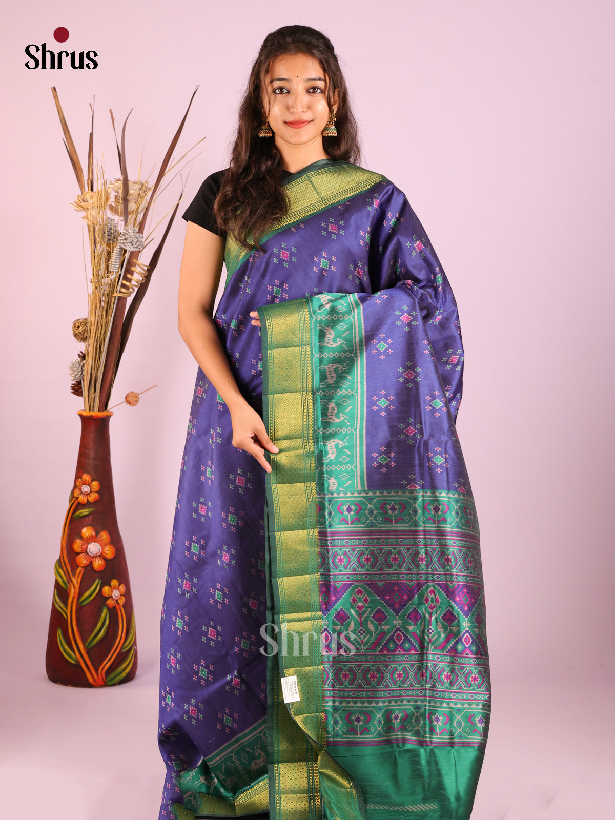 Blue & Green  - Semi Patola Saree