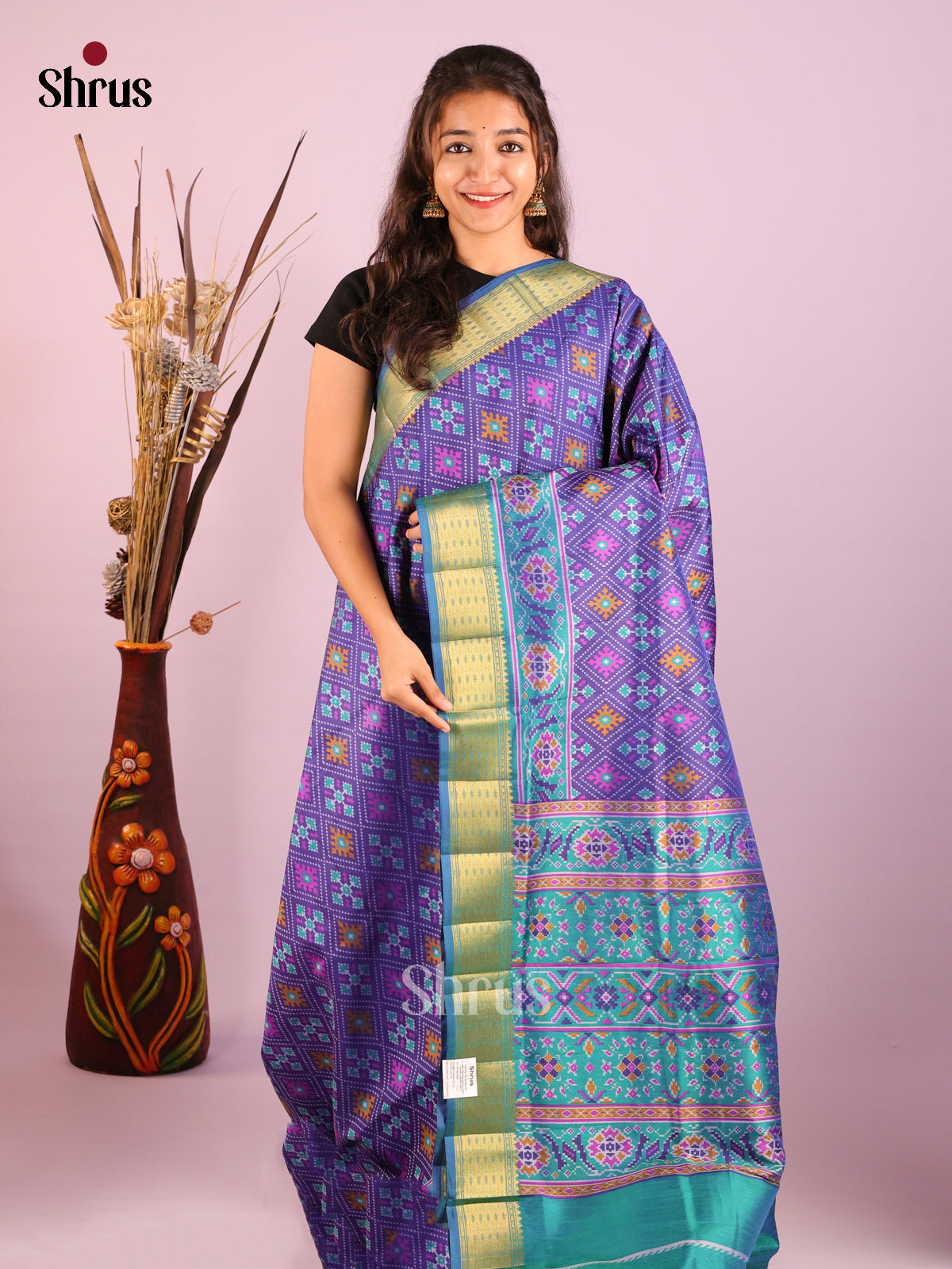 Blue & Green - Semi Patola Saree