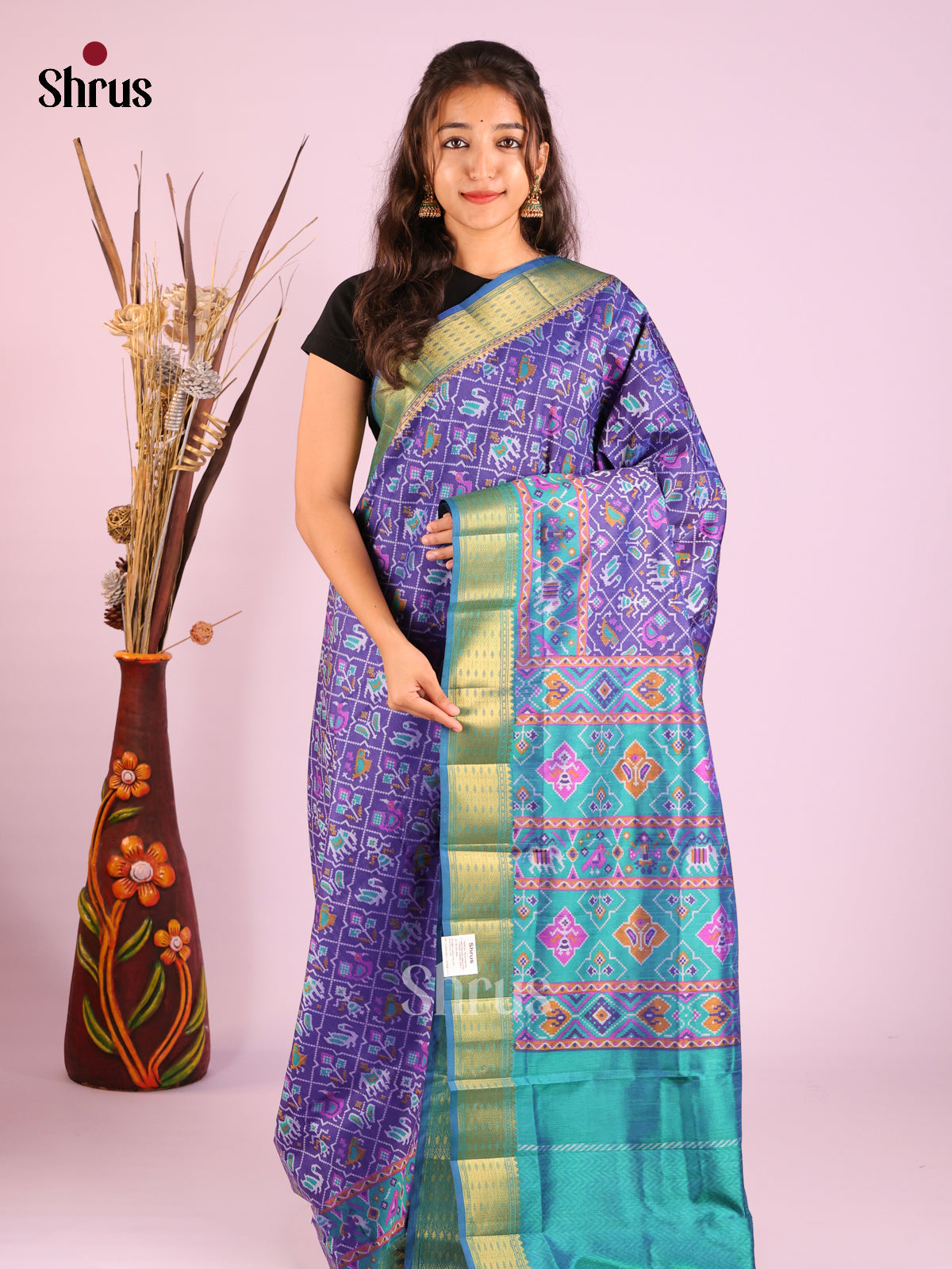 Blue & Green - Semi Patola Saree