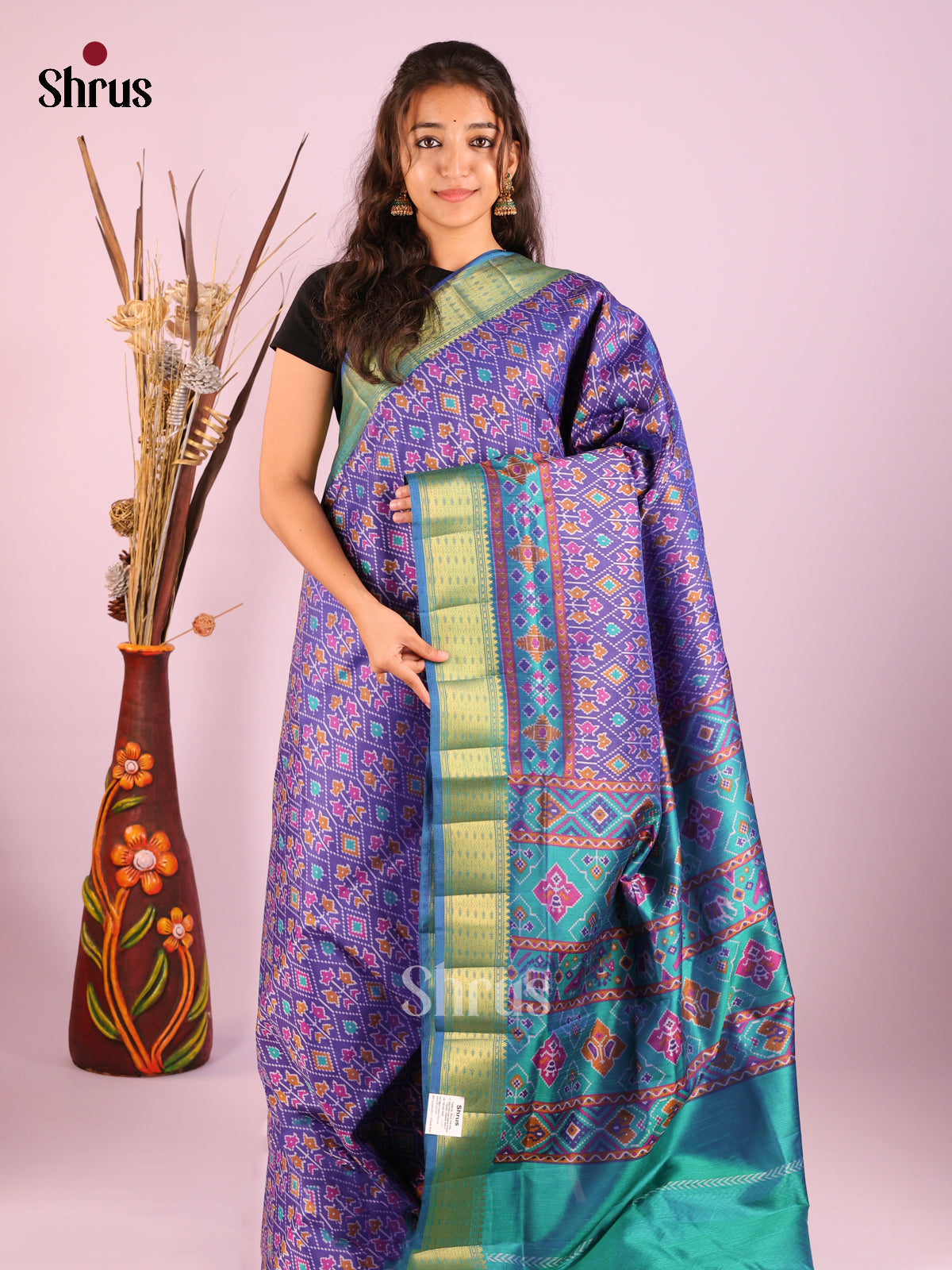 Blue  & Green - Semi Patola Saree