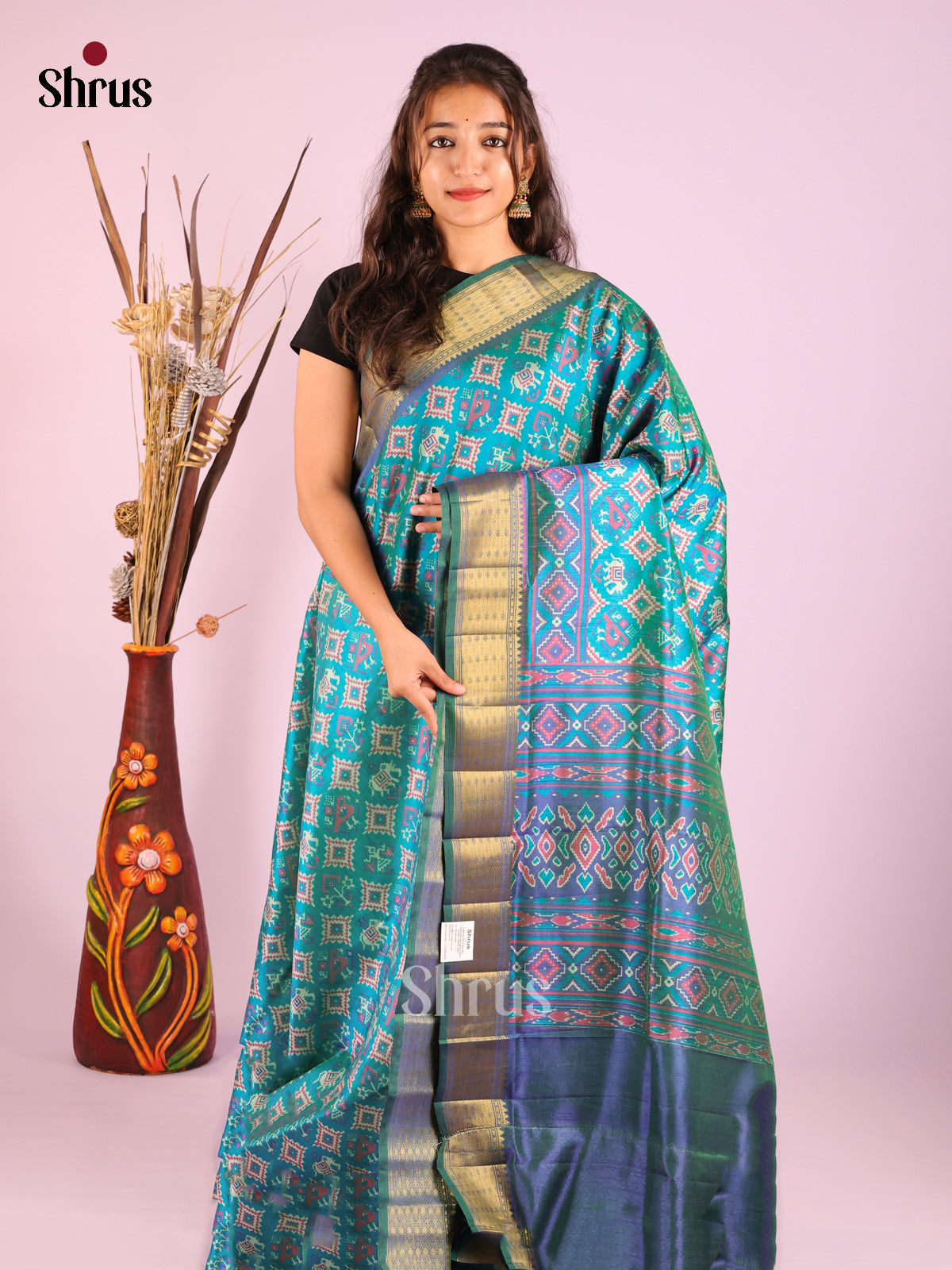 Teal & Purple - Semi Patola Saree