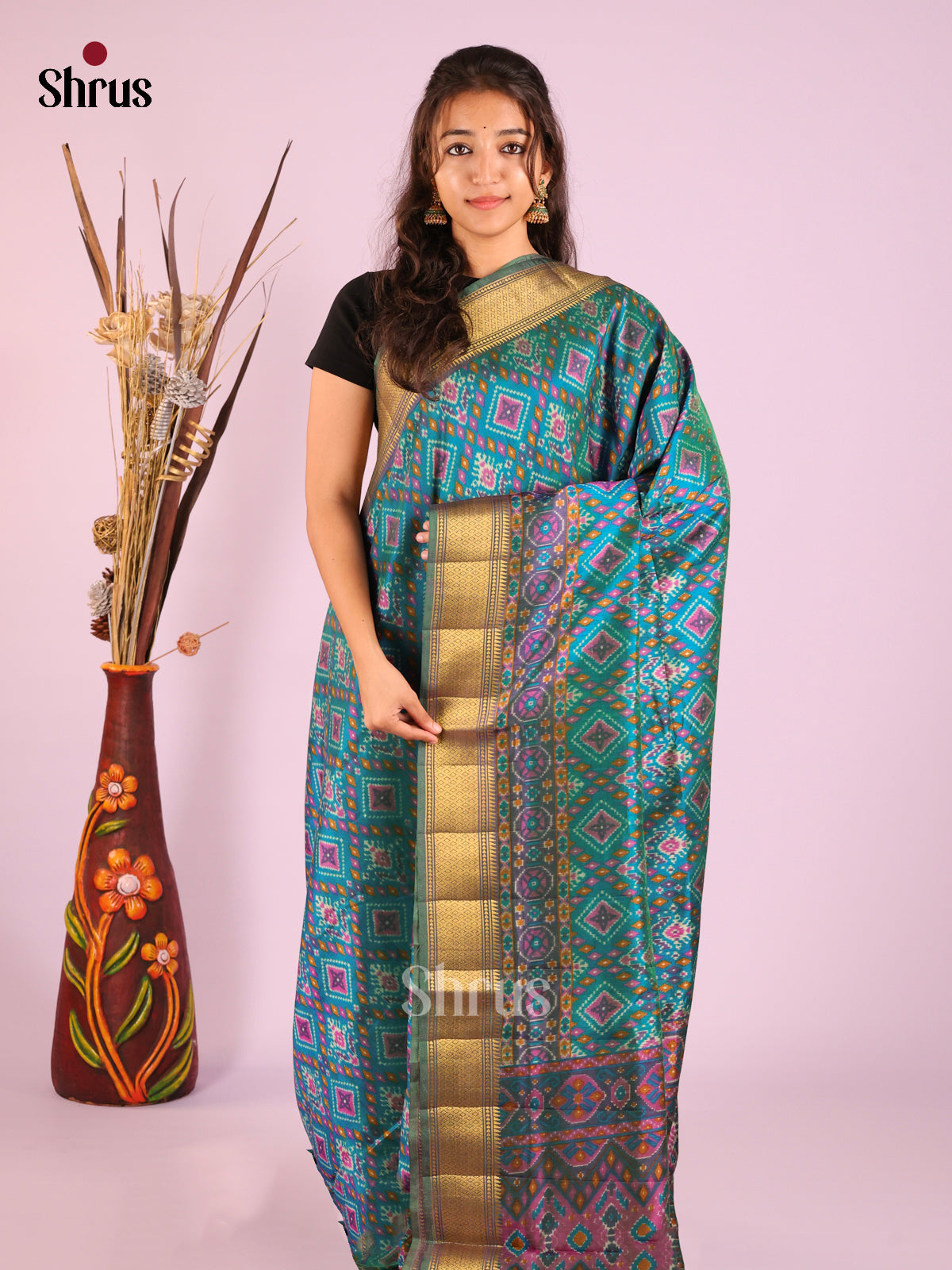 Teal & Purple - Semi Patola Saree