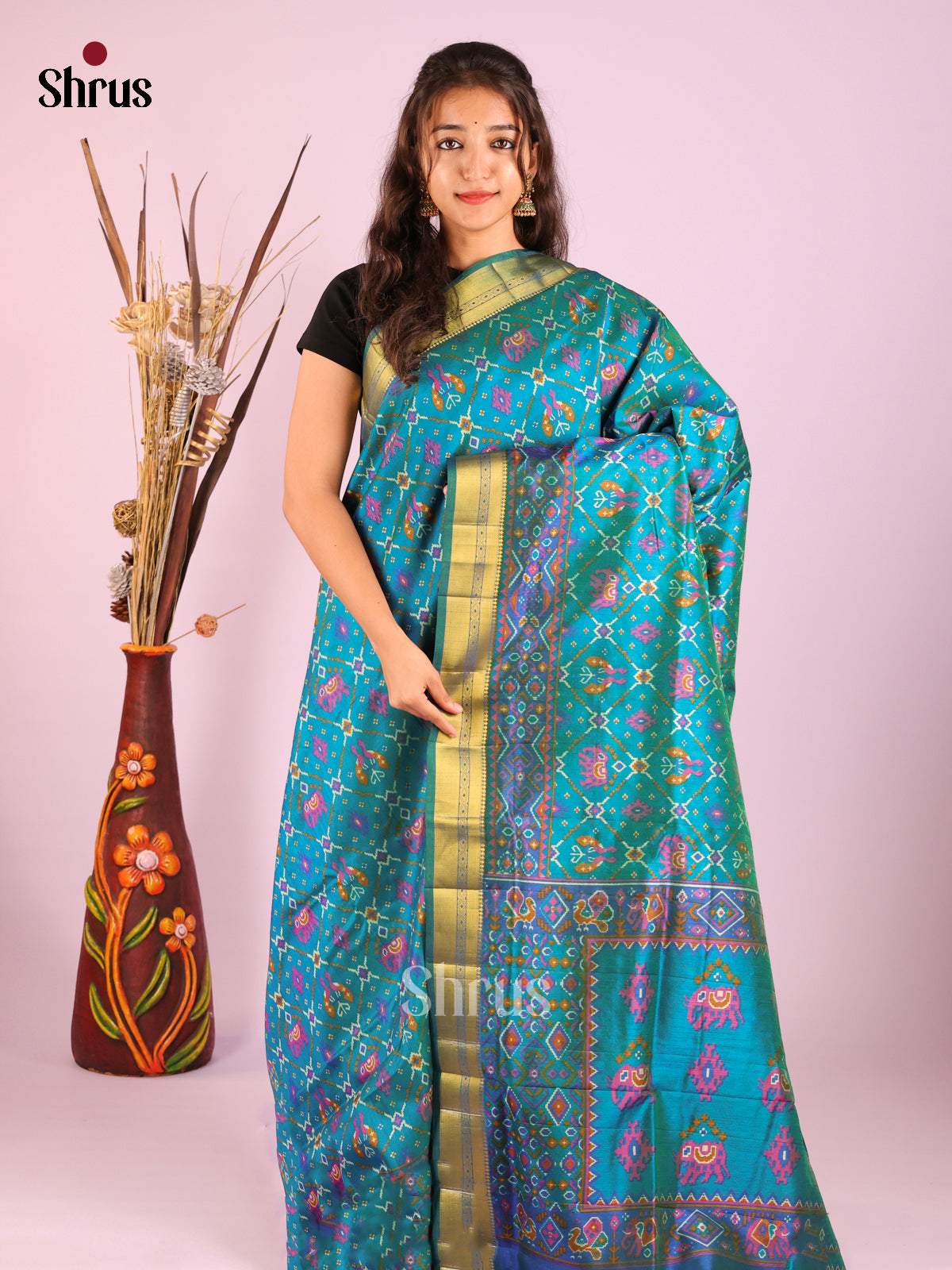 Teal & Blue  - Semi Patola Saree